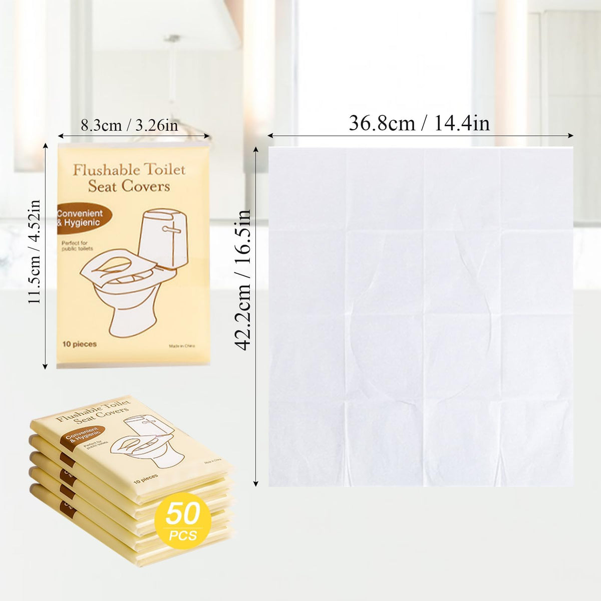 KASTWAVE 50PCS Toilet Seat Covers Flushable, Travel Essentials for Public Restrooms, Airplane, Camping Convenient Paper Covers, Toilets for Adults and Toddlers & Kids