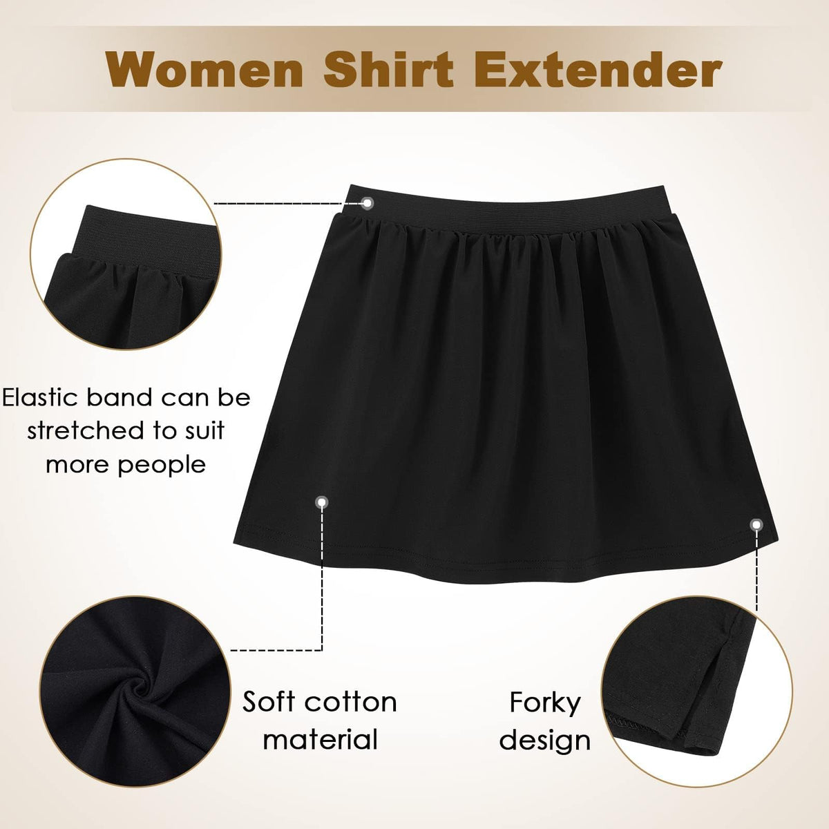 TERRIFI 3 Pieces Adjustable Layering Fake Top Lower Sweep Skirt Set - Stylish A-Line Flared Shirt Extenders for Women(S)