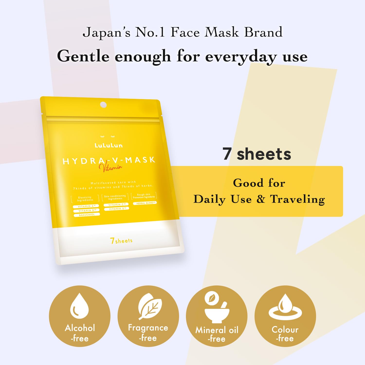 Lululun 7 Sheet Vitamin C Face Masks Skincare for Women & Men, Daily Face Mask Sheet for Pore Firming & Dull Skin, Facial Mask Sheet with 7 Herbs, Japanese Face Masks with 7+1 Vitamns Complex, HYDRA V - Medaid International