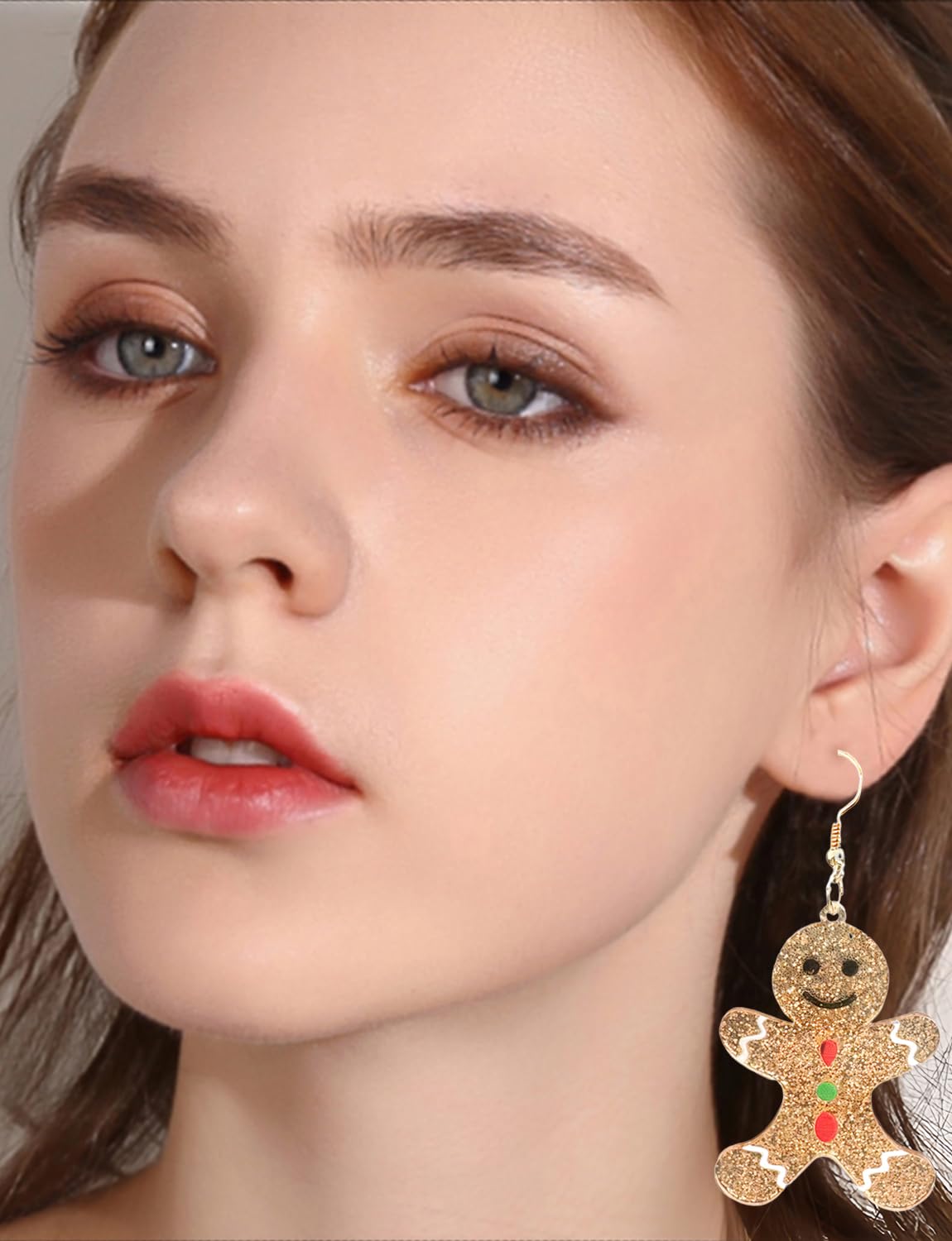 Christmas Gingerbread Man Glitter Gold Acrylic Earrings Charm Dangle Drop Earrings Resin Fashion Statement Holiday Xmas Party Dress Outfits Decor for Women - Medaid International