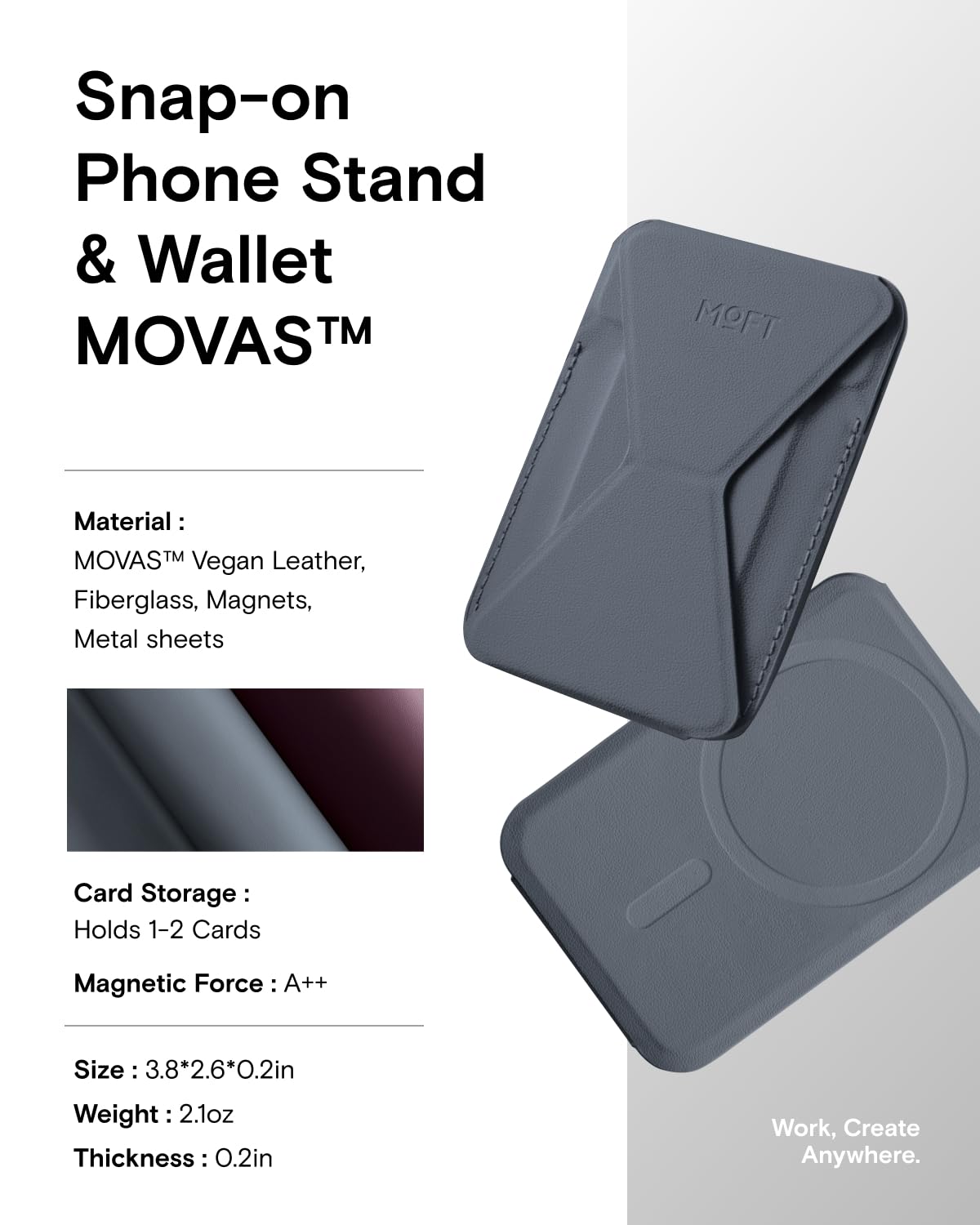 MOFT Magnetic Wallet Stand Compatible with iPhone 17/16/15/14/13/12 Series, Angle Adjustment & Magsafe Compatible MOVAS Phone Stand,Cool Grey - Medaid International