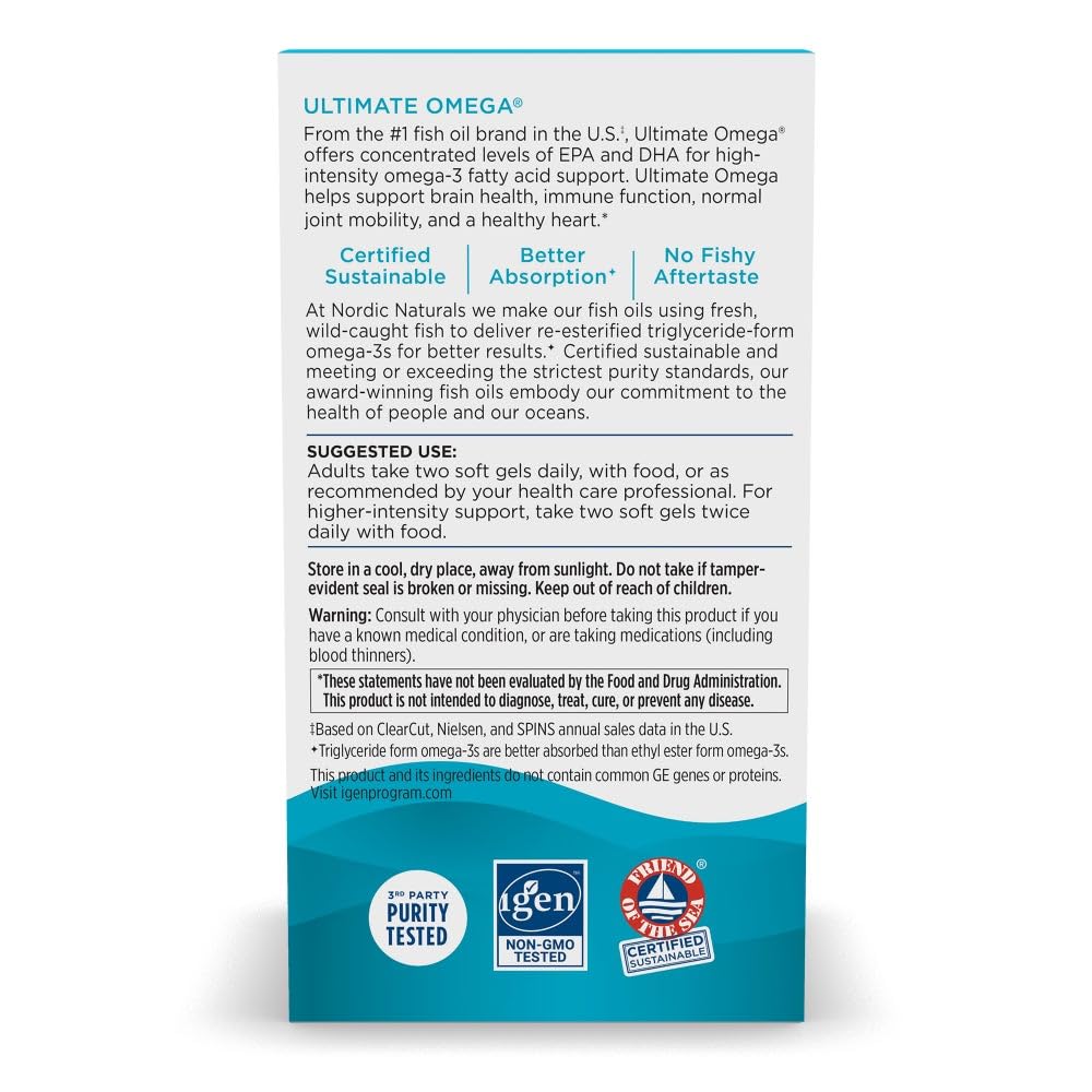 Nordic Naturals Ultimate Omega, Lemon Flavor - 210 Soft Gels - 1280 mg Omega-3 - High-Potency Fish Oil with EPA & DHA - Promotes Brain & Heart Health - Non-GMO - 105 Servings - Medaid International