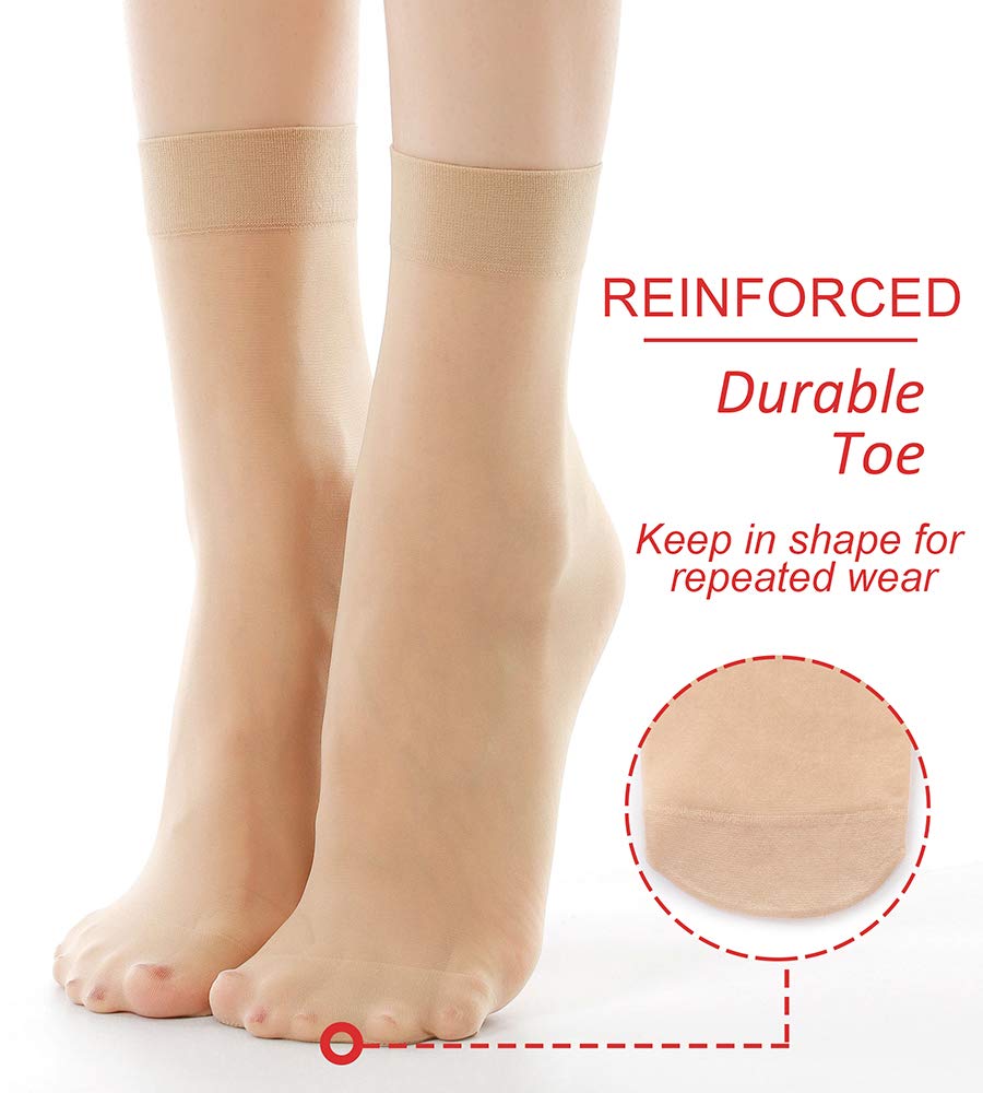 G&Y 12 Pairs Ankle Nylon Socks for Women - 20D Sheer Pantyhose Socks (12 Nude) - Medaid International