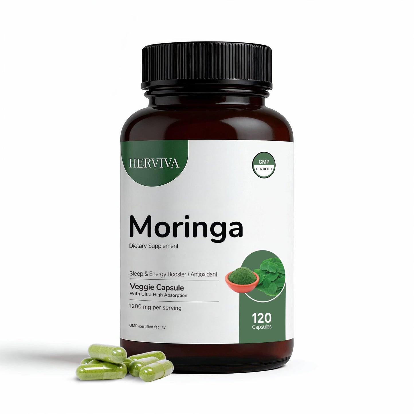 HERVIVA Moringa Capsules-1200 mg of Organic Moringa –Vegan Capsules - Medaid International