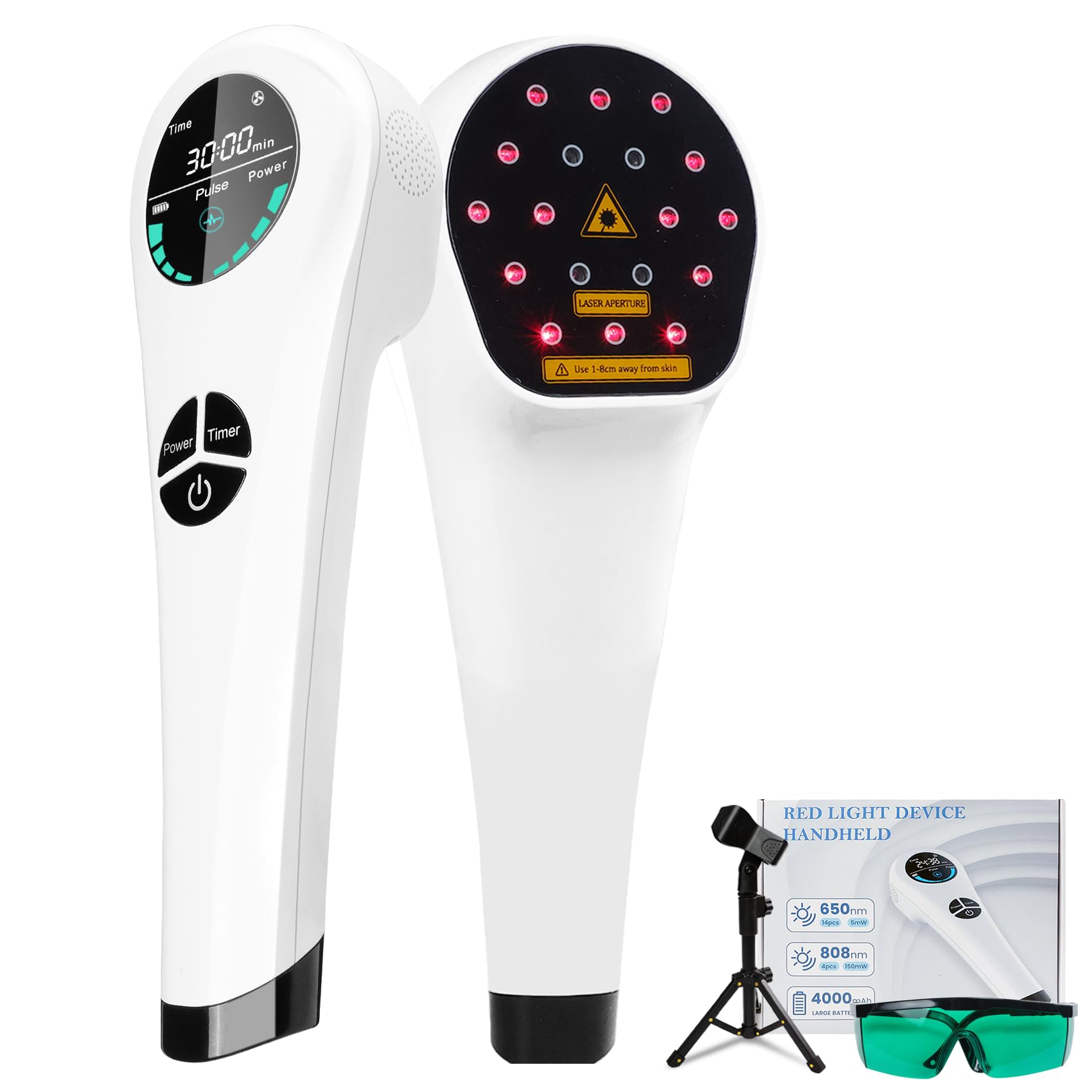 Upgrade Handheld Red Light Therapy Devices with Stand - 4*808nm & 14*650nm Dual Wavelength, Cold Laser Therapy Device for Muscle & Joint Pain Relief, Portable Cold Light Laser Therapy for Human & Pets - Medaid International