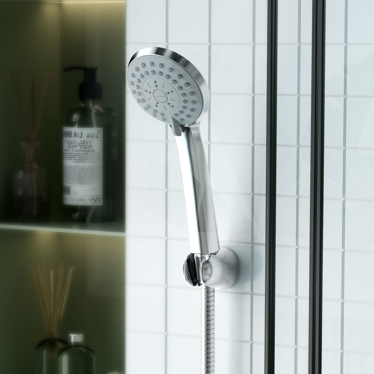 JOMOO Handheld Shower Head Set, High Pressure 3 Spray Settings Showerhead, 3.5" 2GPM Easy Cleaning Nozzles Massage Spa with 60inch Stainless Steel Shower Hose and Holder, Chrome