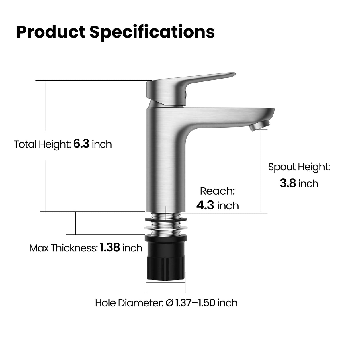JOMOO Basin Faucet, 304 Stainless Steel Bathroom Sink Faucet with Aerated Flow, Single Handle Hot & Cold Water Mixer Tap, Anti-Leak Lead-Free Lavatory Vanity Tap, Brushed Finshed