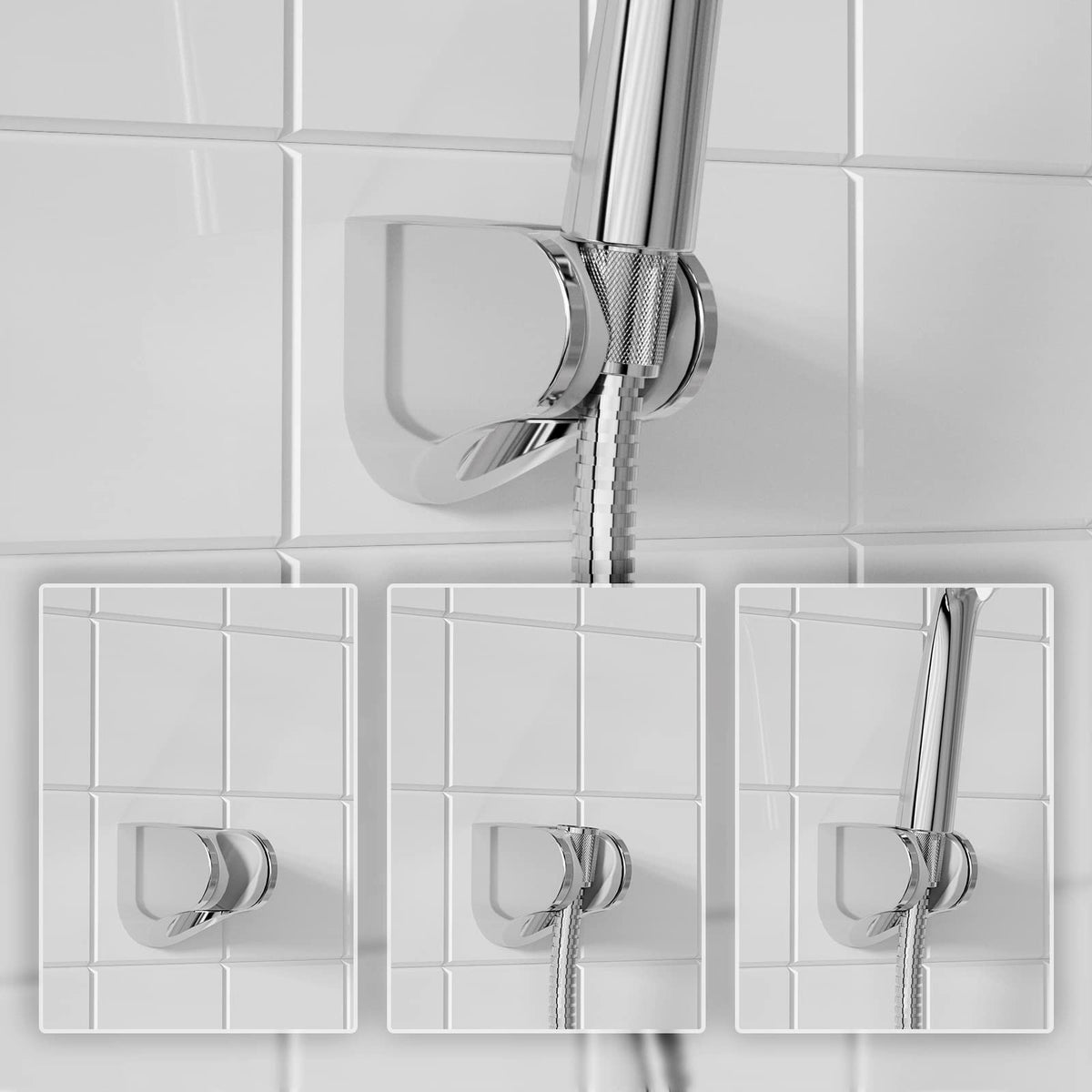 JOMOO Shower Head Holder, Adjustable Shower Head Holder Shower Mounting Brackets Handheld Shower Wand Bracket Shower Wall Mount Holder Chrome Finish