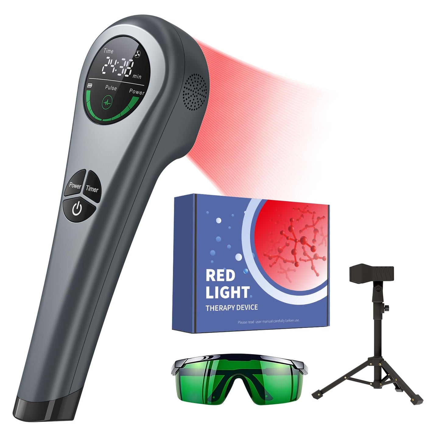 LAFCARE Handheld Red Light Therapy with Stand,Near Infrared Light Therapy Devices for Pain Relief Joint and Muscle Pain for Pets(4 * 808nm+14 * 650nm) - Medaid International