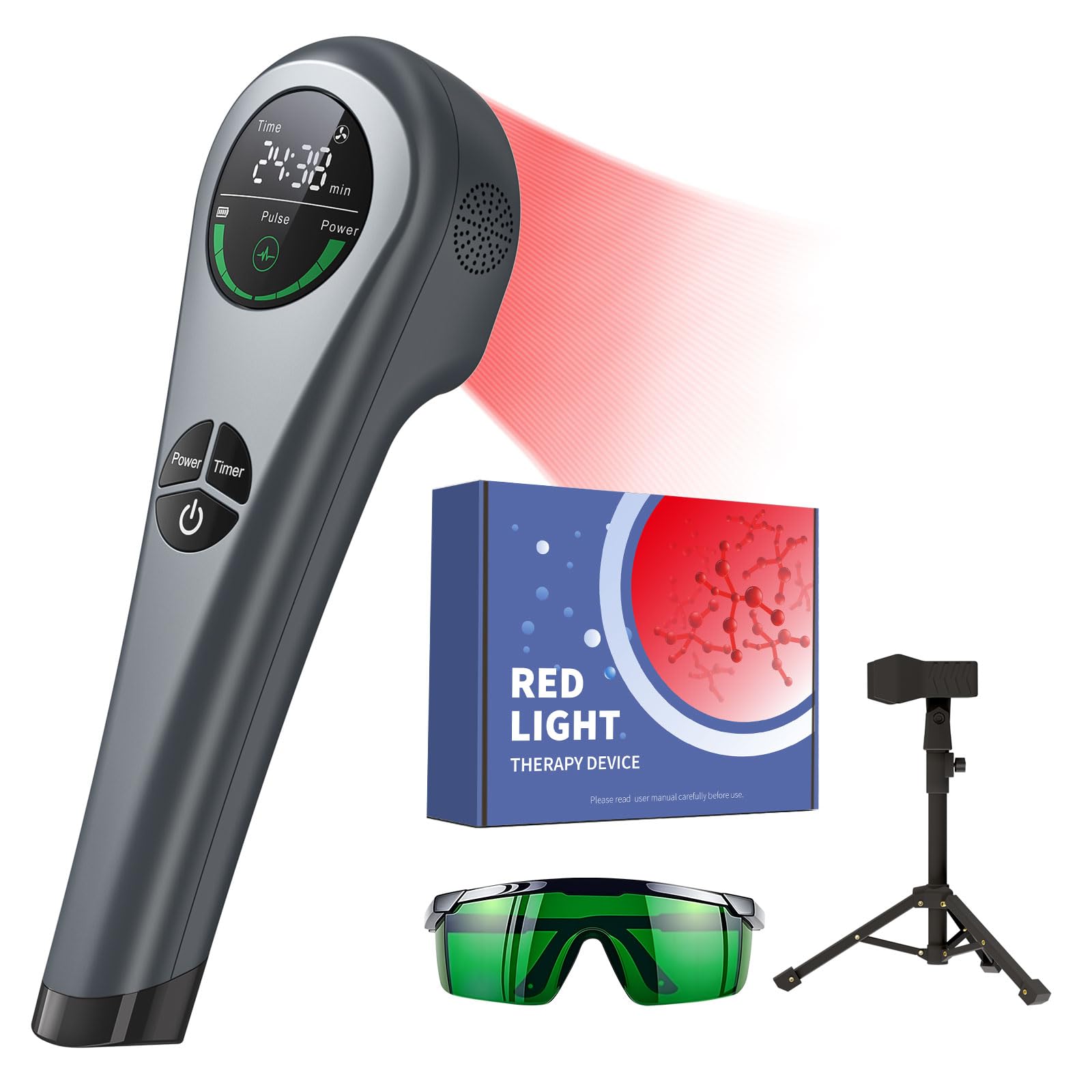 LAFCARE Handheld Red Light Therapy with Stand,Near Infrared Light Therapy Devices for Pain Relief Joint and Muscle Pain for Pets(4 * 808nm+14 * 650nm) - Medaid International