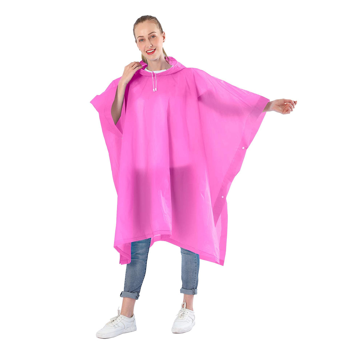 KASTWAVE Portable EVA Raincoats for Adults, Reusable Rain Ponchos with Hoods and Sleeves Lightweight Raincoats for Lightweight for Adults, Emergency, Camping, Men, Women(2 Pack) (Pink)