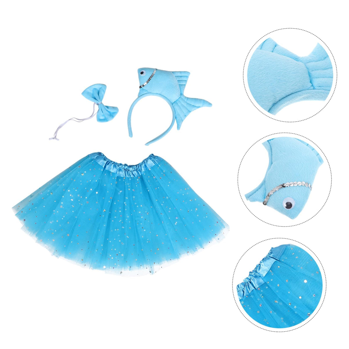 KASTWAVE Plush Fish Costume, Ocean Animal Theme Party Dress up, Parent Child Costumes, Includes Goldfish Headband, Bow Tie and Tutu, Ideas for Halloween Parties, Role Play, Cosplay Stage,Blue