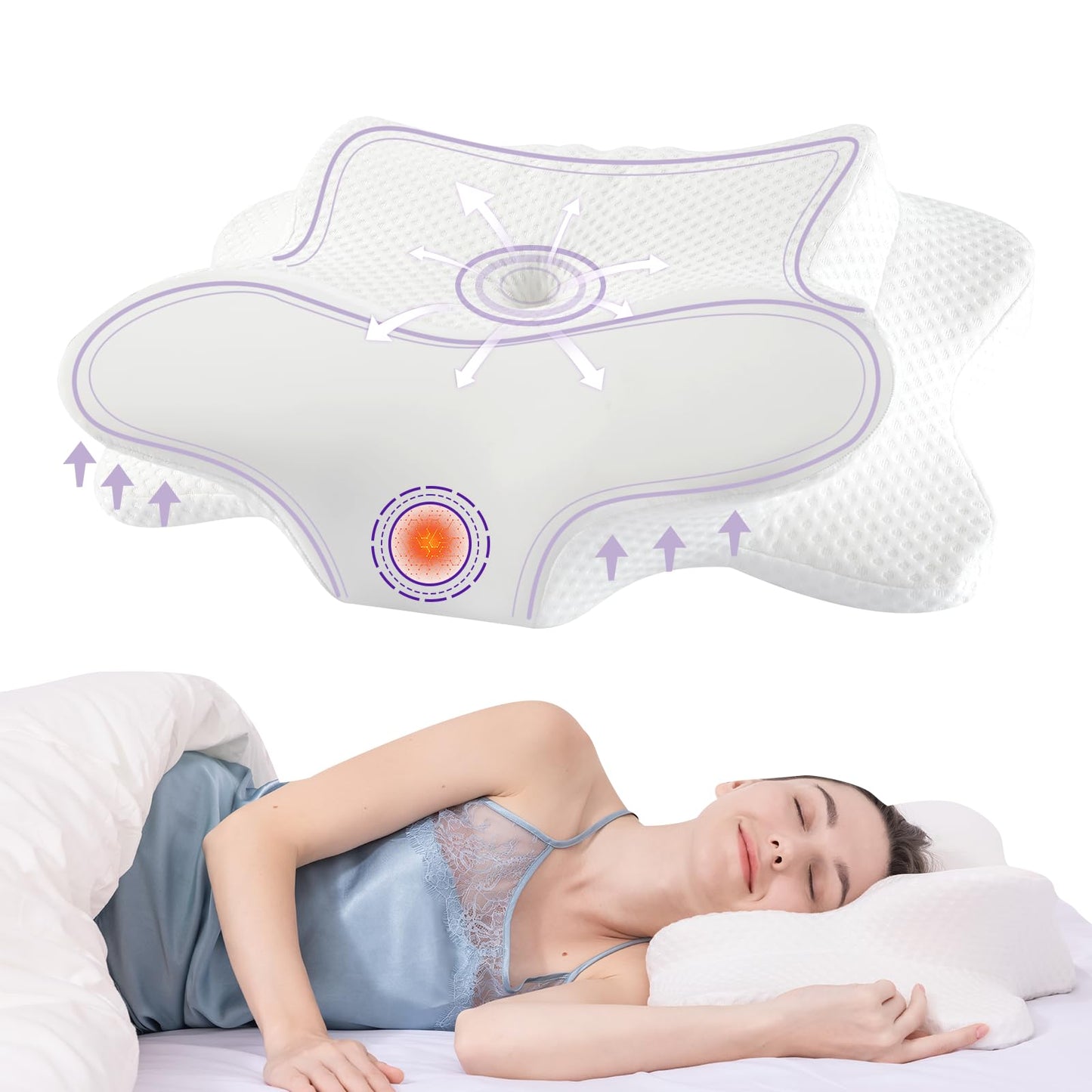 Cervical Neck Pillow for Sleeping, Cervical Pillow for Neck Pain Relief, Hollow Design, Memory Foam Cervical Neck Pillow, Cooling Pillow for Neck Support,Adjustable,Cozy Sleeping,Odorles (White) - Medaid International