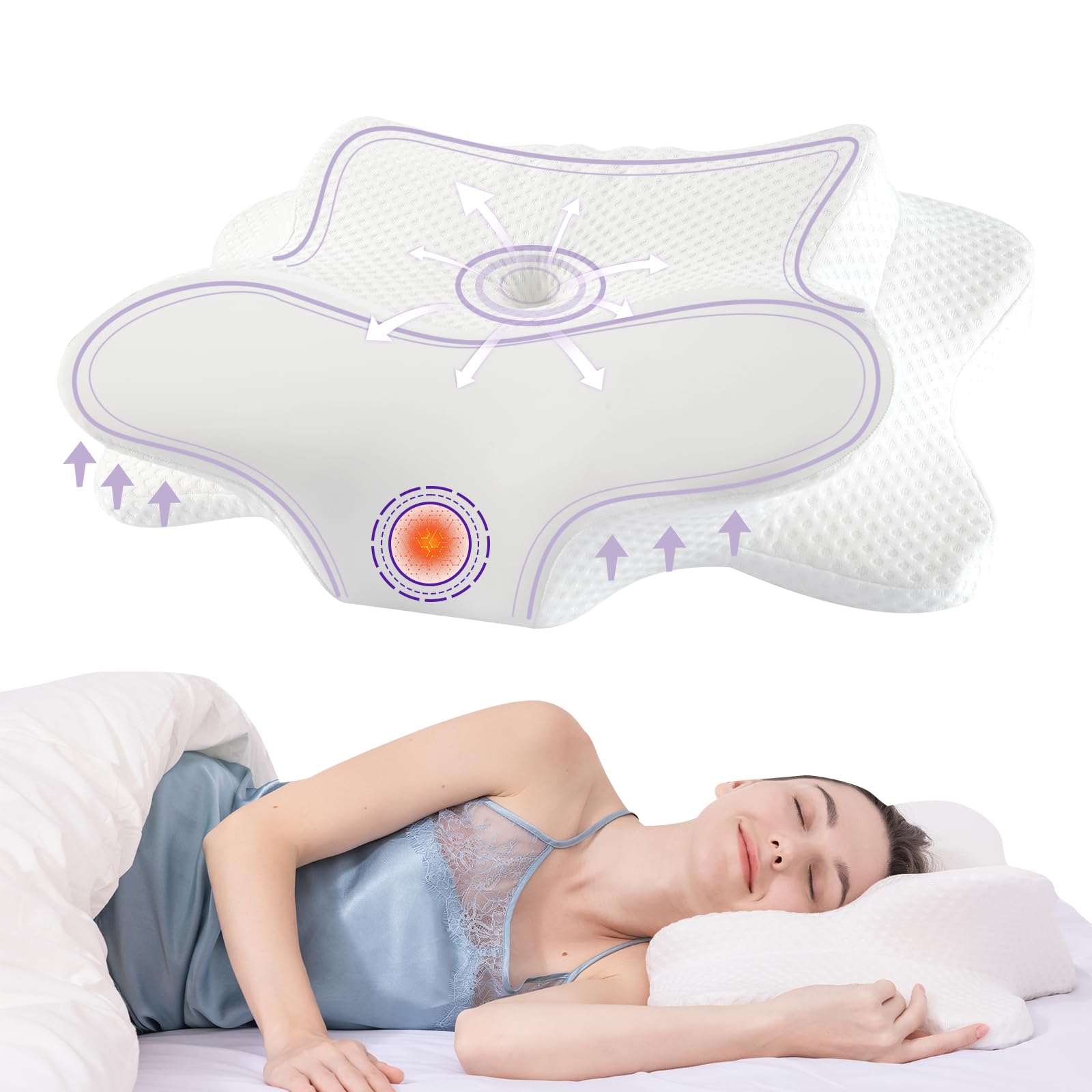 Cervical Neck Pillow for Sleeping, Cervical Pillow for Neck Pain Relief, Hollow Design, Memory Foam Cervical Neck Pillow, Cooling Pillow for Neck Support,Adjustable,Cozy Sleeping,Odorles (White) - Medaid International