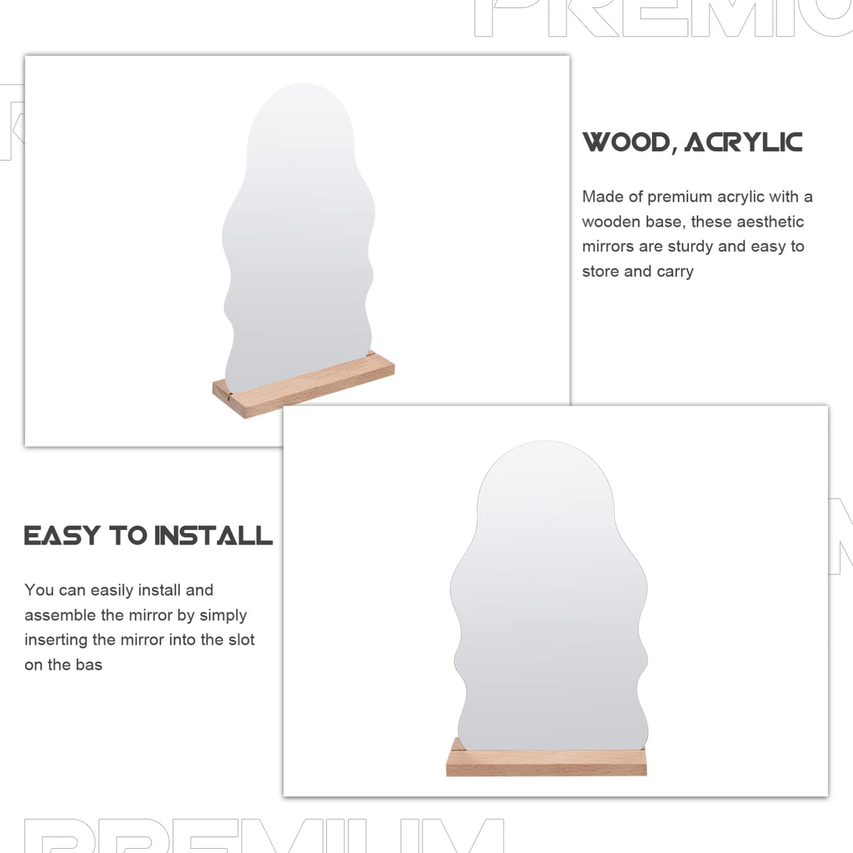 KASTWAVE Makeup Mirror Acrylic for Desk with Stand- Aesthetic Desk Decor Vanity Mirror-Frameless Table top for Bedroom, Living Room and Minimal Spaces Room Decor (Irregular)
