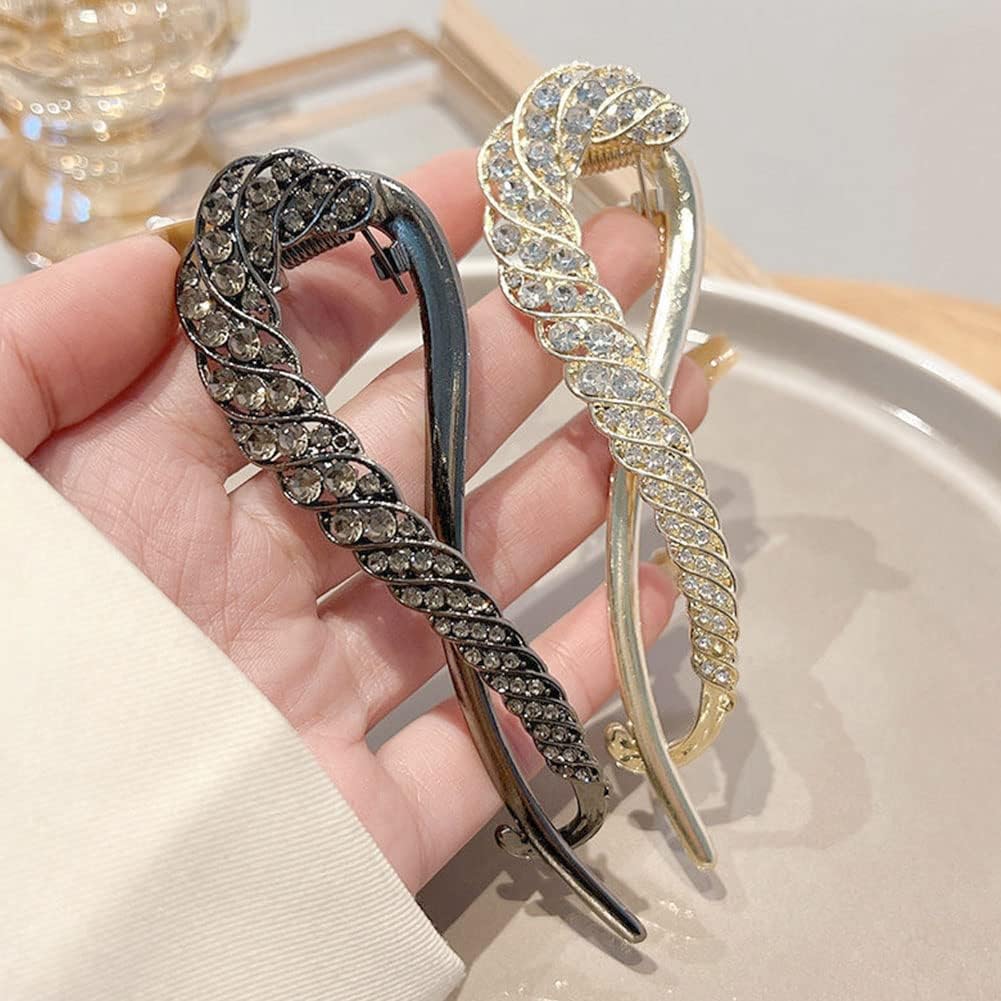 TERRIFI 4 PCS Rhinestone French Banana Clips, Elegant Hair Accessories with Pearl Decor for Stylish Hair Twists