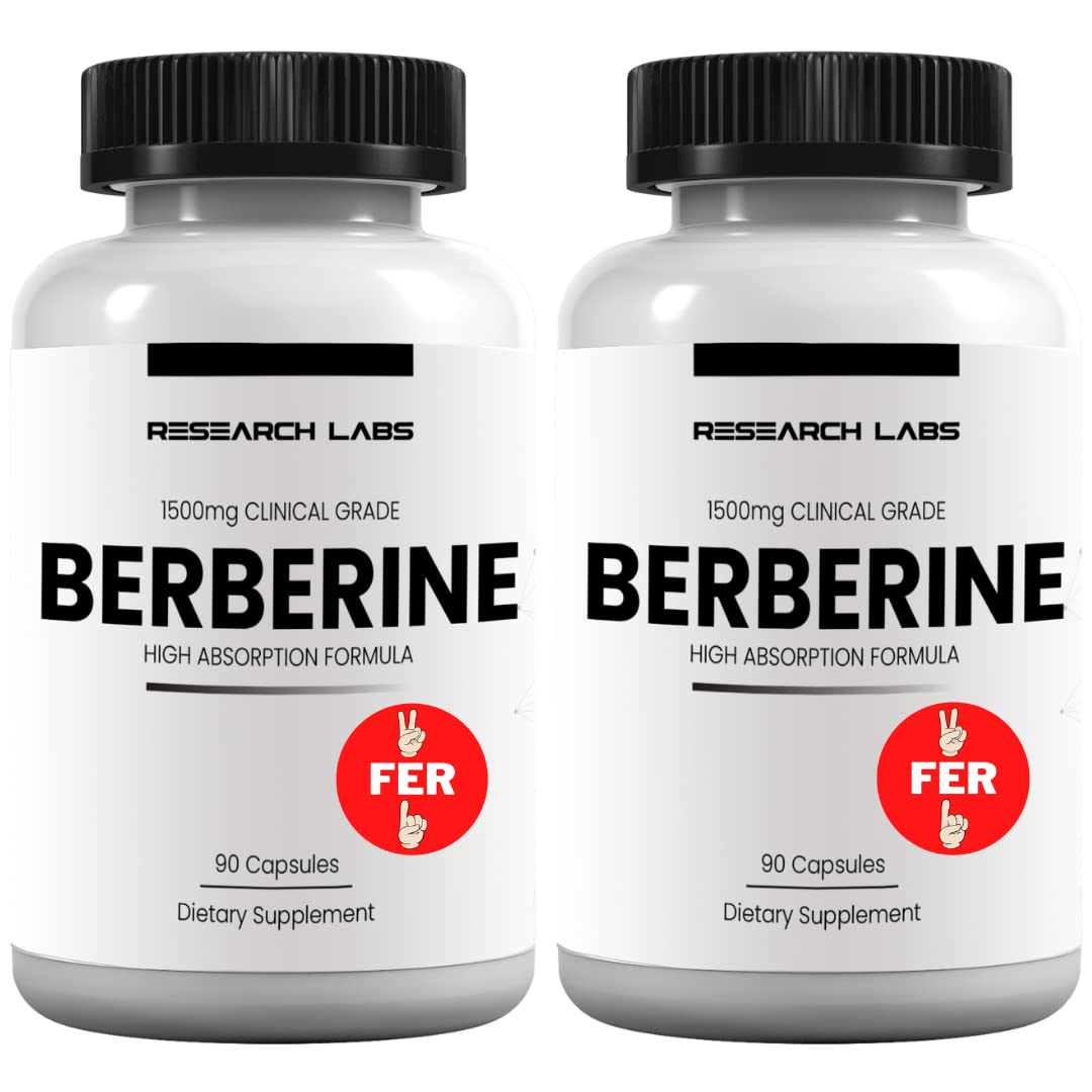 Research Labs 2 Fer 1 Ad - 1500mg Clinical Grade Berberine High Absorption Formula & BerberQuil™ Support. 180 Total Capsules. 500mg Each Capsule - Medaid International