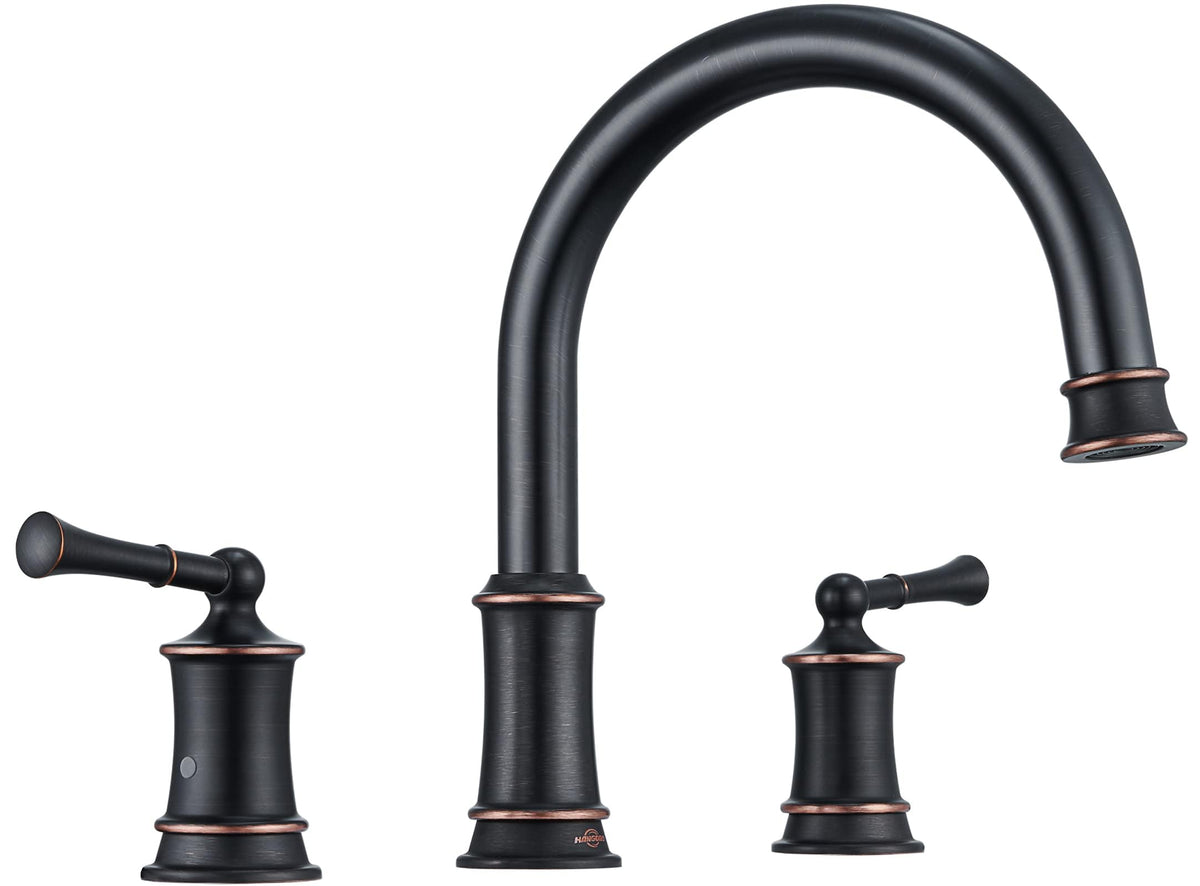 Bathtub Faucet, Deck Mount Antique Tub Faucet 2 Lever Handles, Widespread 3 Holes Brass Rough-in Tub Faucet, 360° Swivel Spout, High Flow Faucet for Bathroom, Chrome(B2307-CP)