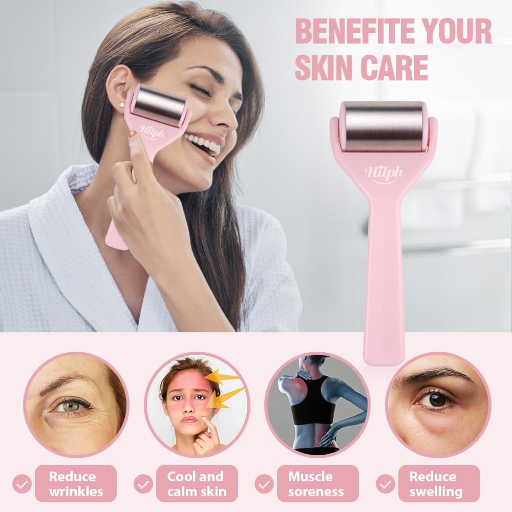 Hilph Ice Roller for Face Metal, Stainless Steel Ice Face Roller for Skin Care, Cold Facial Massager Roller for Puffiness, Eye Bags (Pink) - Medaid International