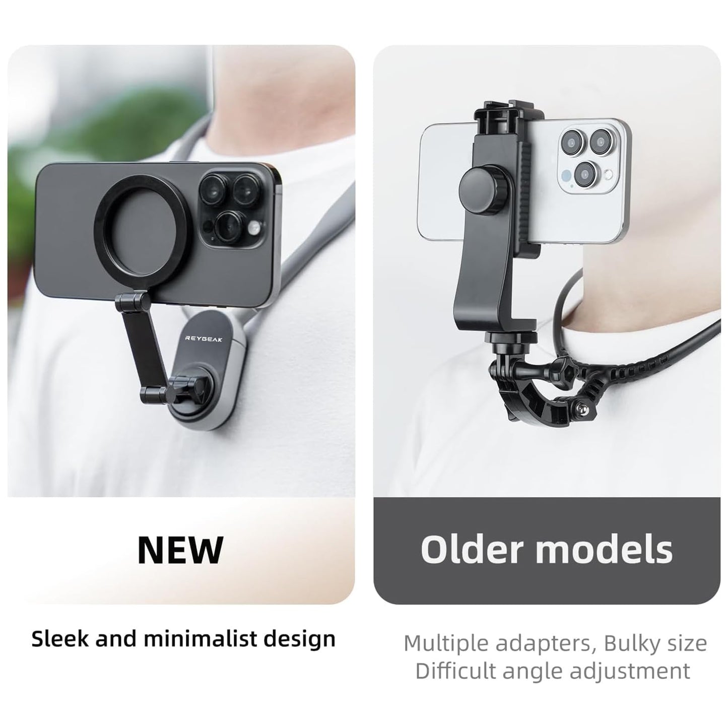REYGEAK Magnetic Neck Phone Mount,2024 New POV/Vlog Phone Holder for Magsafe iPhone 16/15/14/13/12 Pro Mini/Plus/Pro/Pro Max,Hand Free Chest Stand Video Recording for Android Phone Accessory(Grey) - Medaid International