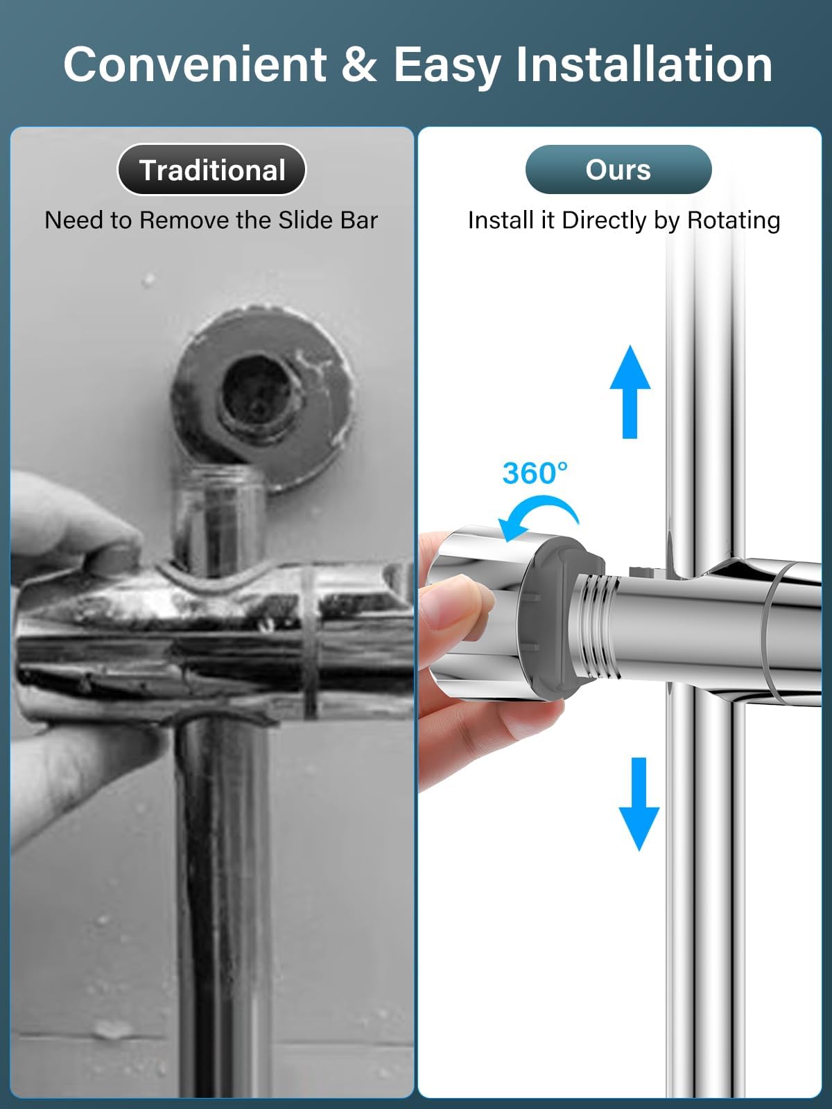 KASTWAVE Shower Head Holder with 2 Hooks, Universal Replacement Adjustable Holder Bracket for 16-28mm, Chrome-Plated+ABS Shower Design Shower Head Holders, Easy Installation for Slide Rod