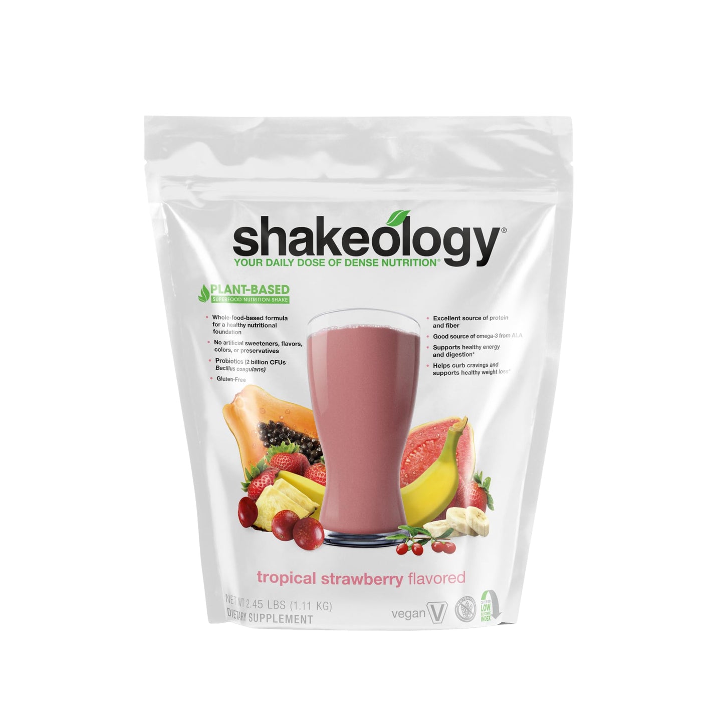 Shakeology Vegan Protein Powder - Gluten Free, Superfood Protein Shake - Helps Support Healthy Weight Loss, Lean Muscle Support, Manage Effects of Stress, Tropical Strawberry - 30 Serving Bag - Medaid International