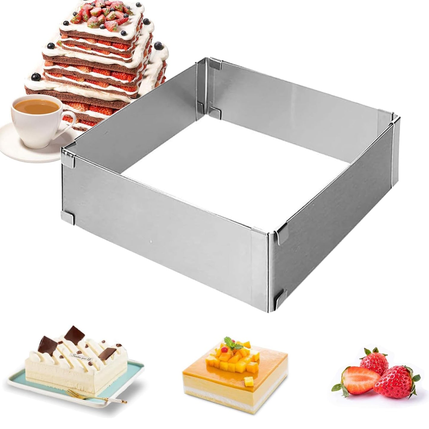 Rectangular Adjustable Baking Frame Square Adjustable Cake Ring Square Baking Frame Square Baking Frame for Baking Tray with Divider