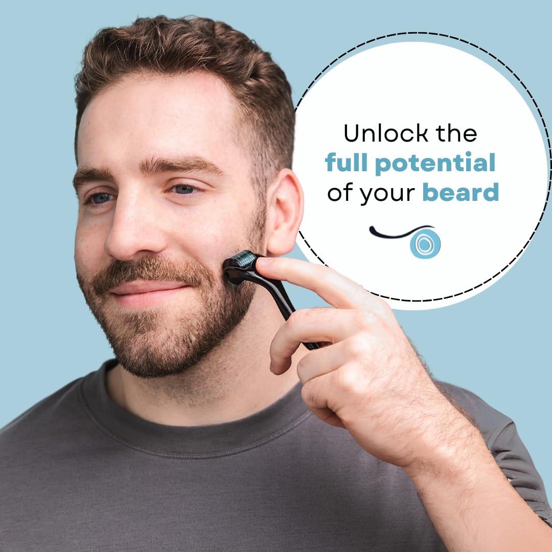 FolliRoll Derma Roller - 540 Microneedles for HAIR, BEARD & SKIN | Microneedling Roller for Men and Women - for Face & Scalp Derma Stamp - FREE STORAGE CASE (Blue, 0.30mm) - Medaid International
