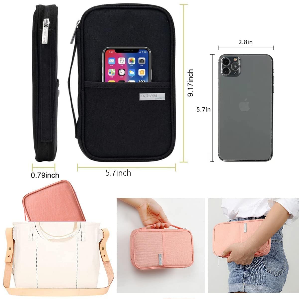 TERRIFI Passport Holder Travel Wallet, Family Travel Document Holders Organiser Wallet for Credit Cards Ticket IDs Keys Smartphone for Men Women, Pink