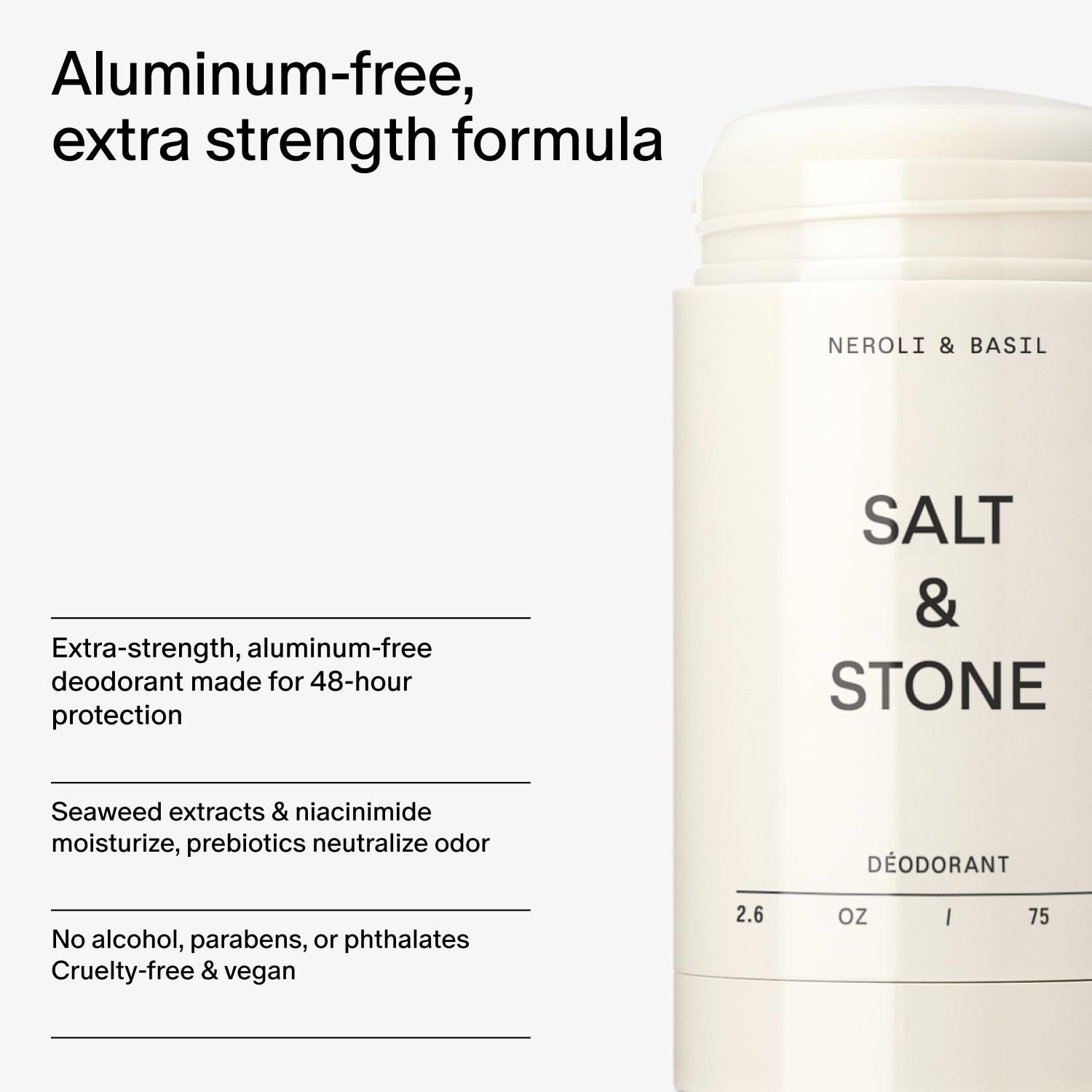 SALT & STONE Aluminum Free Deodorant | Extra Strength 48 Hour Protection for Women & Men | Made with Seaweed Extracts, Shea Butter & Prebiotics (Neroli & Basil) - Medaid International