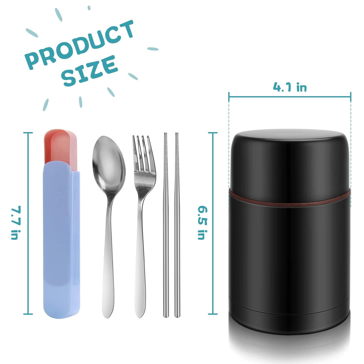 TERRIFI 27oz Vacuum Insulated Stainless Steel Food Jar - Perfect for Hot or Cold Lunches Stay Fresh, Leak-Proof Soup Containers, Complete with Cutlery Bag in Sleek Black