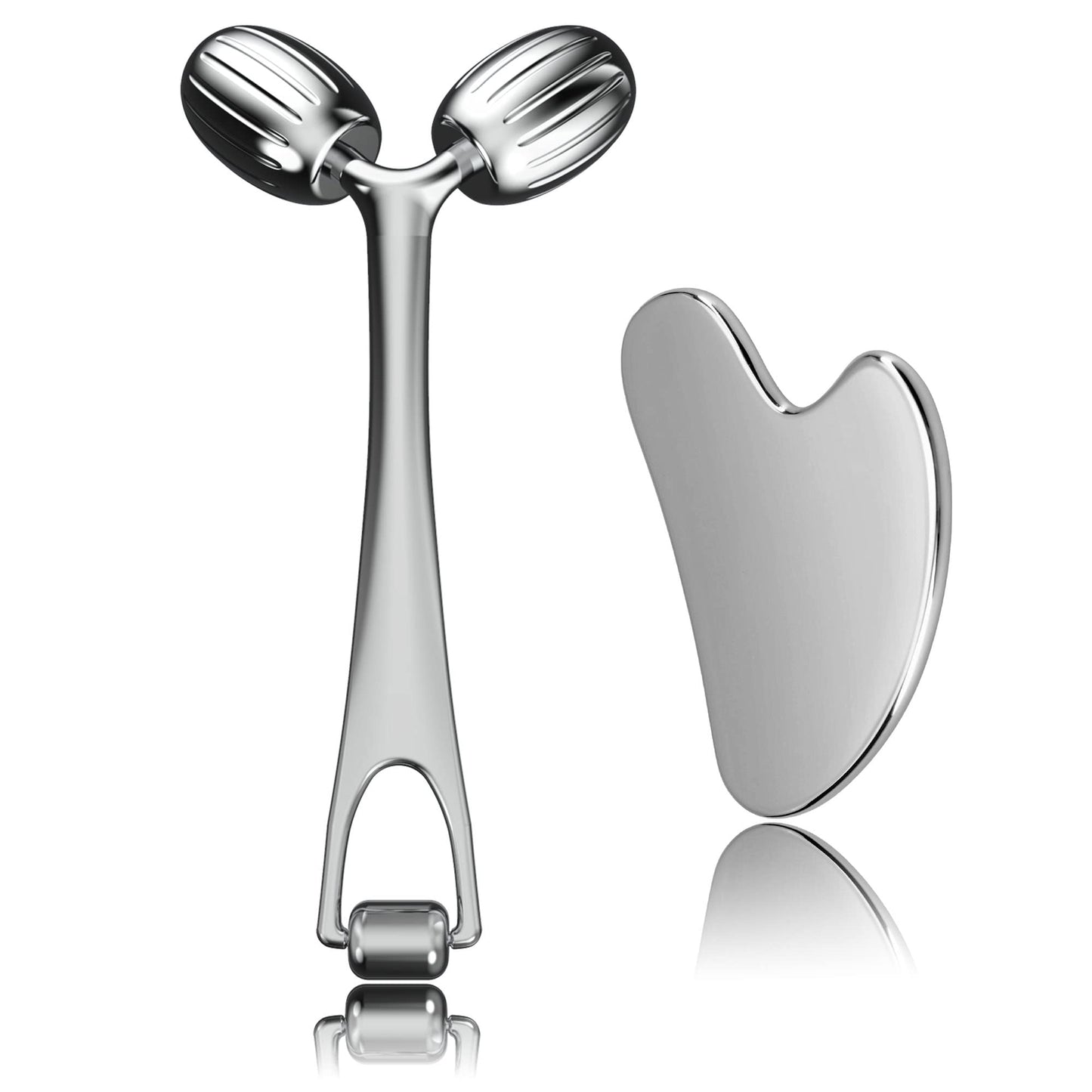 Yeamon Gua Sha Facial Tools and Face Roller Set, Facial Massage Tool for Women’s Skincare Routine,Cooling Stainless Steel Face Sculpting Eyes Roller Guasha for Daily Use or Self-Care Gift for Women - Medaid International