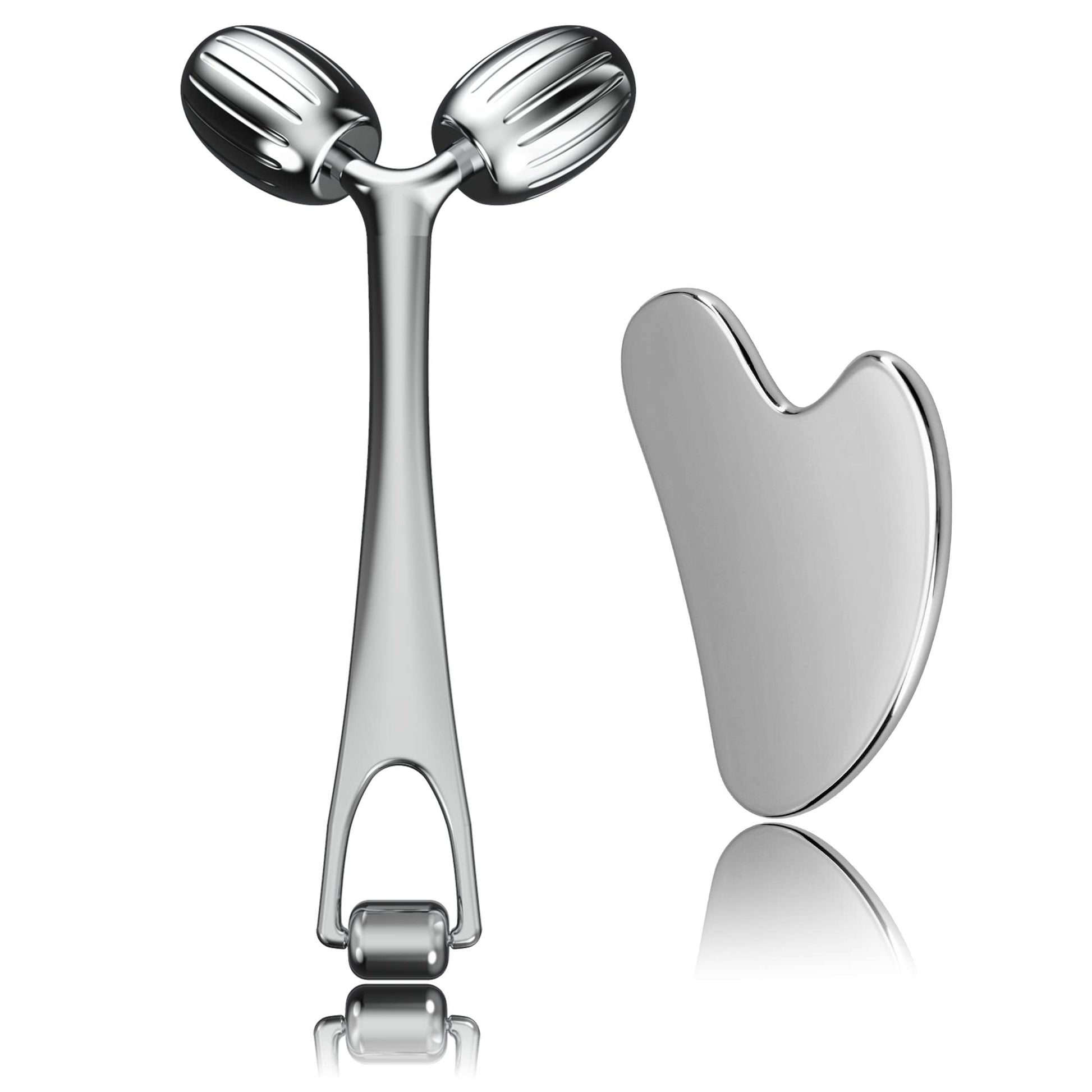 Yeamon Gua Sha Facial Tools and Face Roller Set, Facial Massage Tool for Women’s Skincare Routine,Cooling Stainless Steel Face Sculpting Eyes Roller Guasha for Daily Use or Self-Care Gift for Women - Medaid International