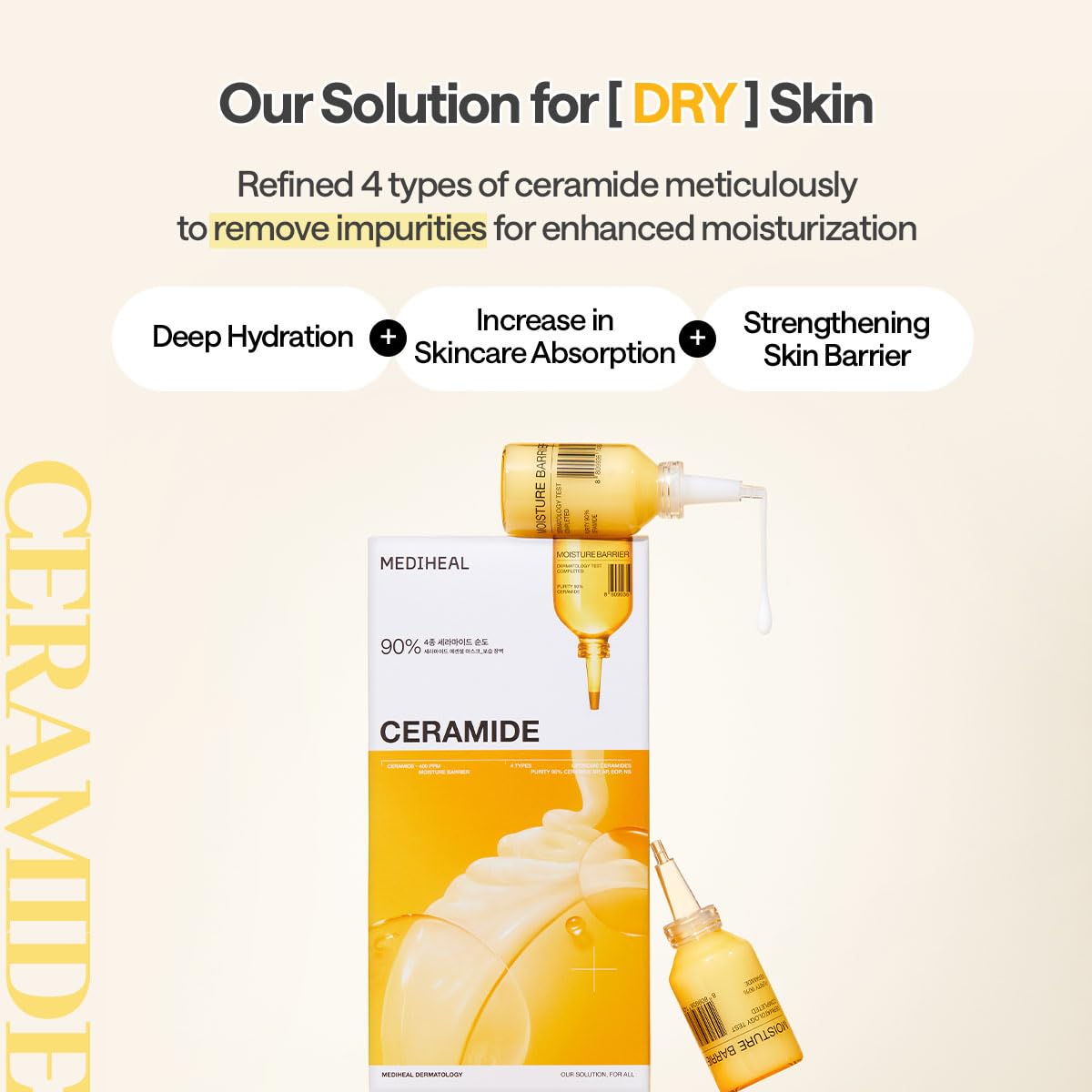 Mediheal Ceramide Essential Sheet Mask Moisture Barrier 10 pcs. 90% Ceramide & 4X Ceramide Liposome Technology for intense hydration and strengthening the barrier. Vegan formula - Medaid International
