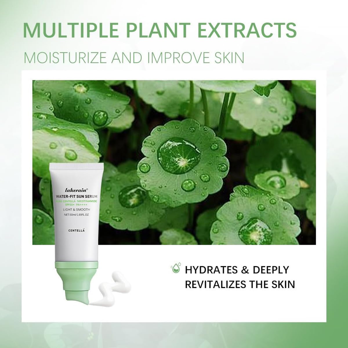 2PCS Centella Sunscreen SPF 50,Face Sun Screen Long-Lasting Protection,Madagascar Sunscreen,NO White Cast - Dry Oily Skincare,Moisturizing Non-Sticky Centella Water-Fit Sun Serum for All Skin. (Green) - Medaid International