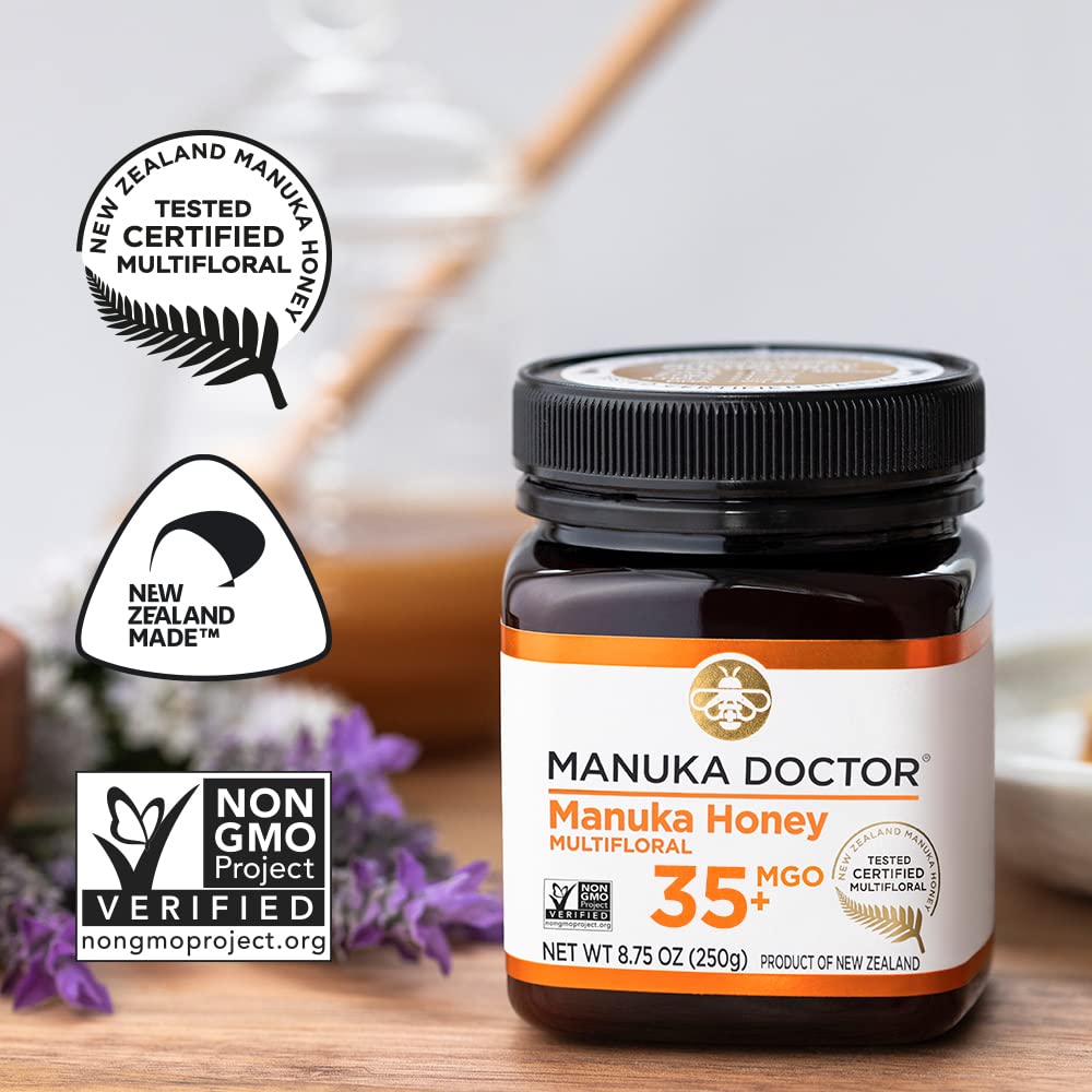 Manuka Doctor - MGO 35+ Manuka Honey Multifloral, 100% Pure New Zealand Honey. Certified. Guaranteed. Raw. Non-GMO (8.75oz) - Medaid International