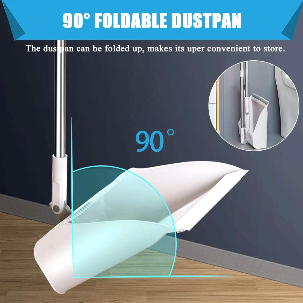 Self cleaning Foldable Bristle Broom and Dustpan Set
