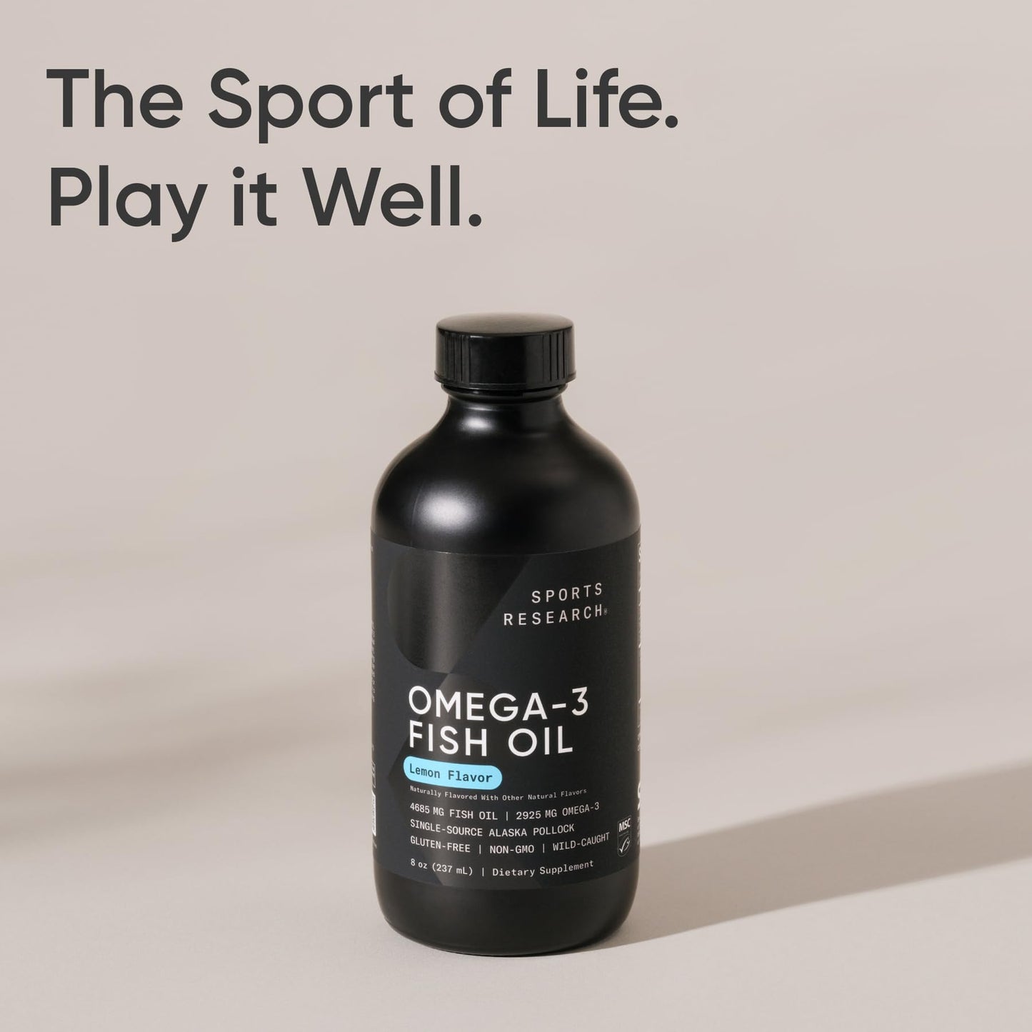 Sports Research Omega-3 Fish Oil, Lemon Flavor - 8 oz - 4685 mg of Wild Caught Alaska Pollock Fish Oil per Teaspoon - Easy-to-Take Liquid for Cardiovascular Support*- 48 Servings - Medaid International