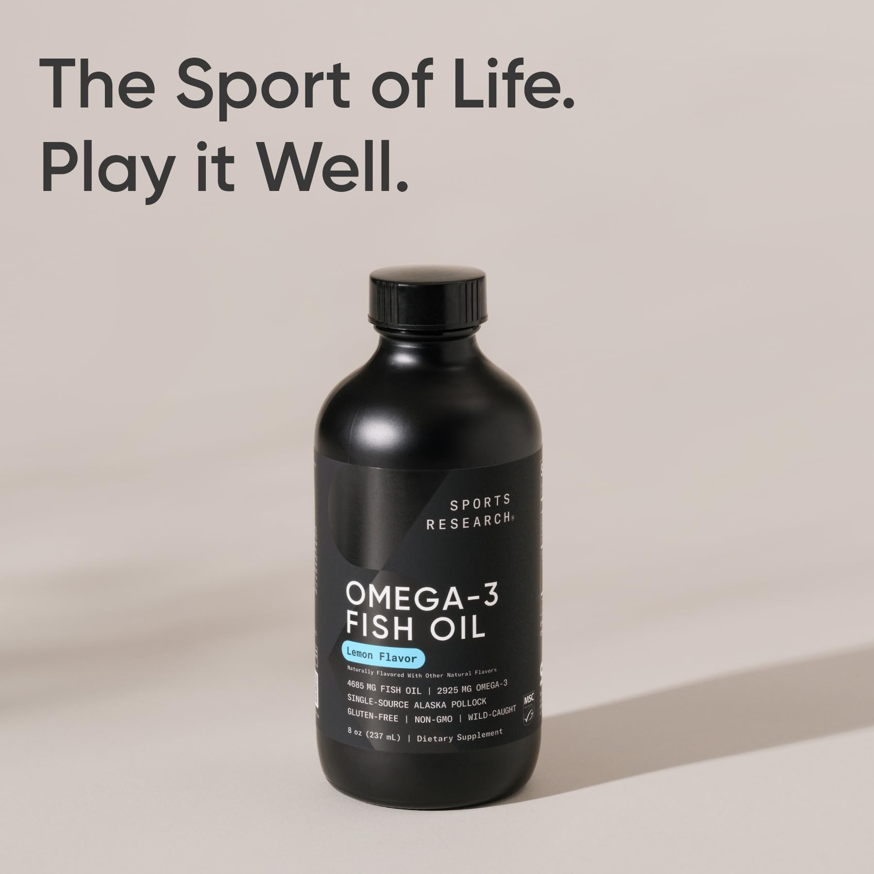 Sports Research Omega-3 Fish Oil, Lemon Flavor - 8 oz - 4685 mg of Wild Caught Alaska Pollock Fish Oil per Teaspoon - Easy-to-Take Liquid for Cardiovascular Support*- 48 Servings - Medaid International
