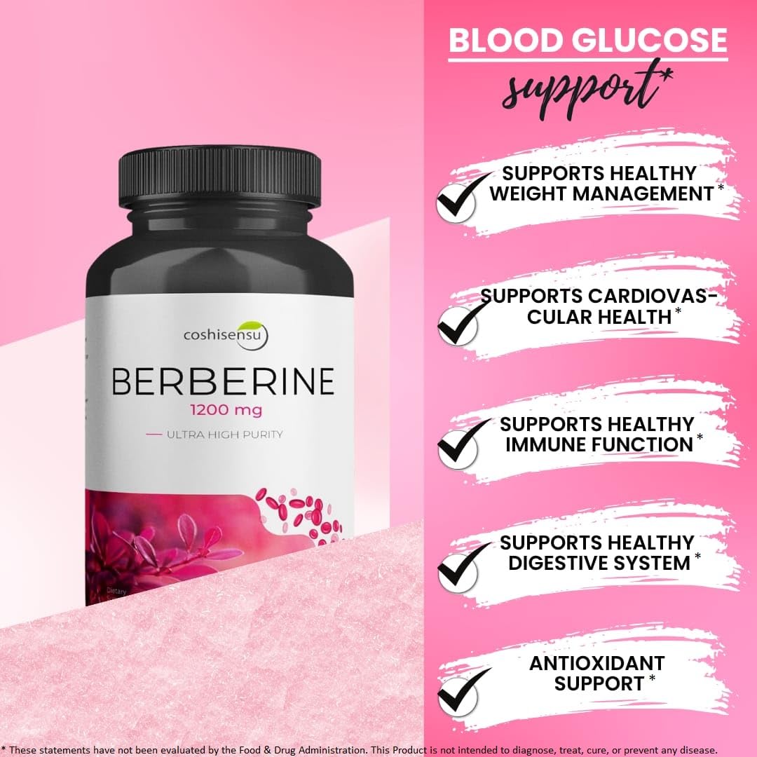 Coshisensu Berberine HCl 1200mg – High Potency Supplement for Blood Sugar, Insulin & Weight Management – Non-GMO, Gluten-Free, Vegan Capsules – Heart & Metabolism Support, Made in USA – 60 Count - Medaid International
