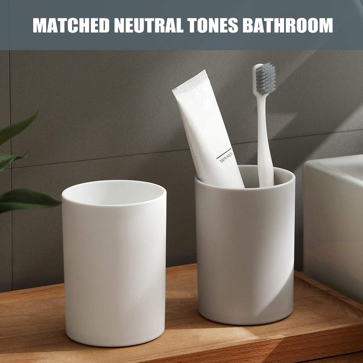TERRIFI Toothbrush Cup, 2 PCS Unbreakable Bathroom Tumbler Cup, 300ml Plastic Mouthwash Rinse Cups, Durable PP Tooth Brush Holder, Ideal for Bathroom Use, Grey
