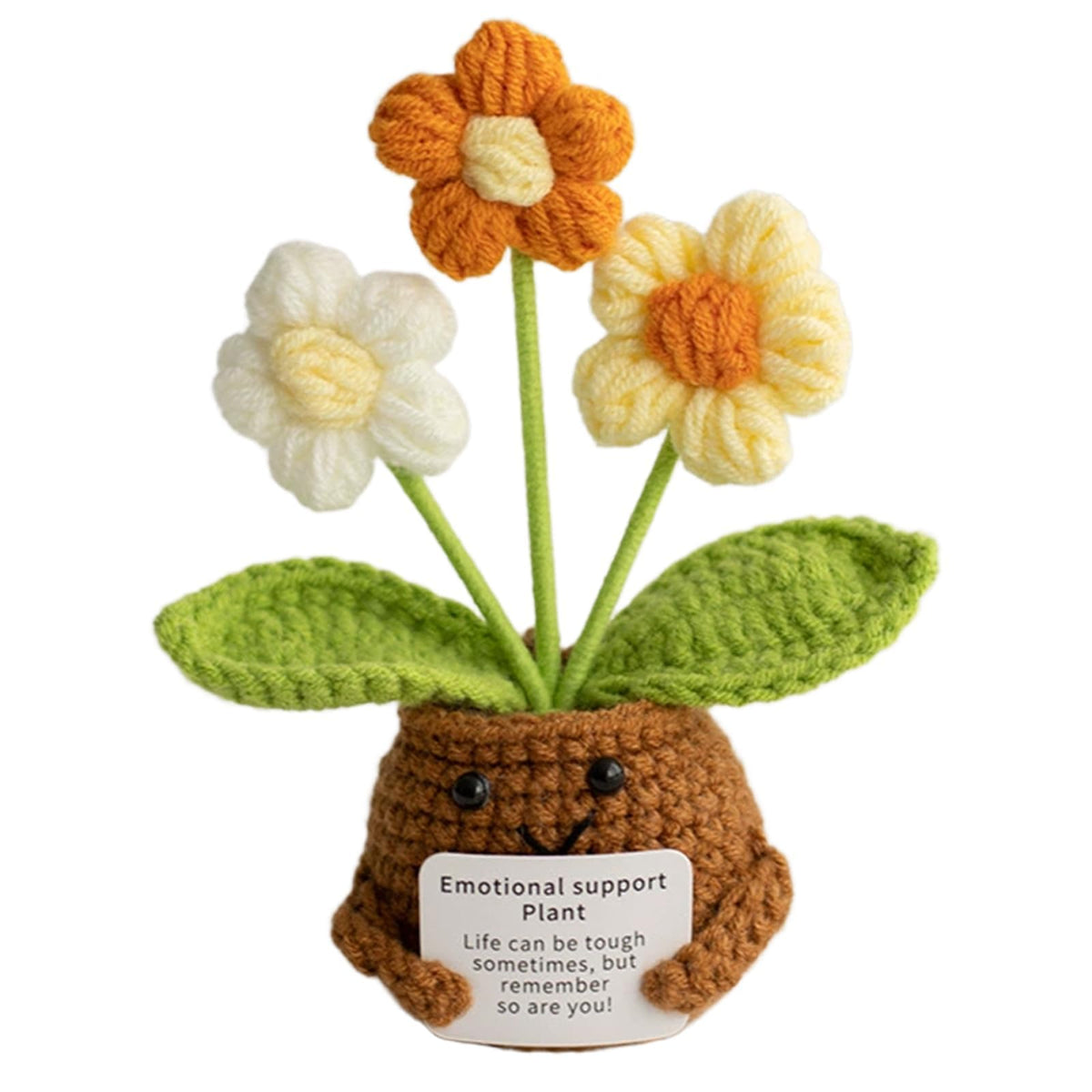 KASTWAVE Knitted Ornaments, Crochet Positive Flowers, Handmade Knitted, with Encouragement Card, Thoughtful Gift for Adults Kids Friends Room Office Desktop Decor