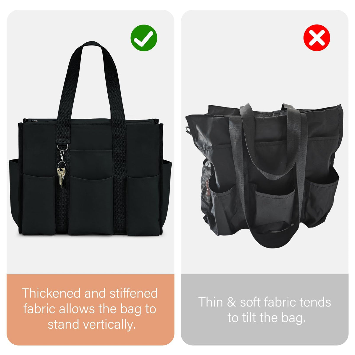 TERRIFI Large Tote Bag for Women, Waterproof with 12 Pockets Top Zipper Closure, Versatile Travel Shoulder Bag, Utility Teacher Nurse Bag for Work School (Black)