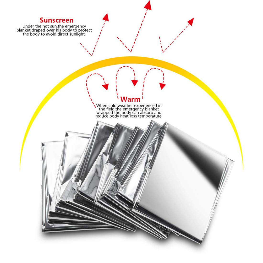 ifory Emergency Mylar Thermal Blankets, Space Blanket Survival kit Camping Blanket, Windproof & Waterproof Shield, High-Visibility Rescue Signal (Pack of 6)