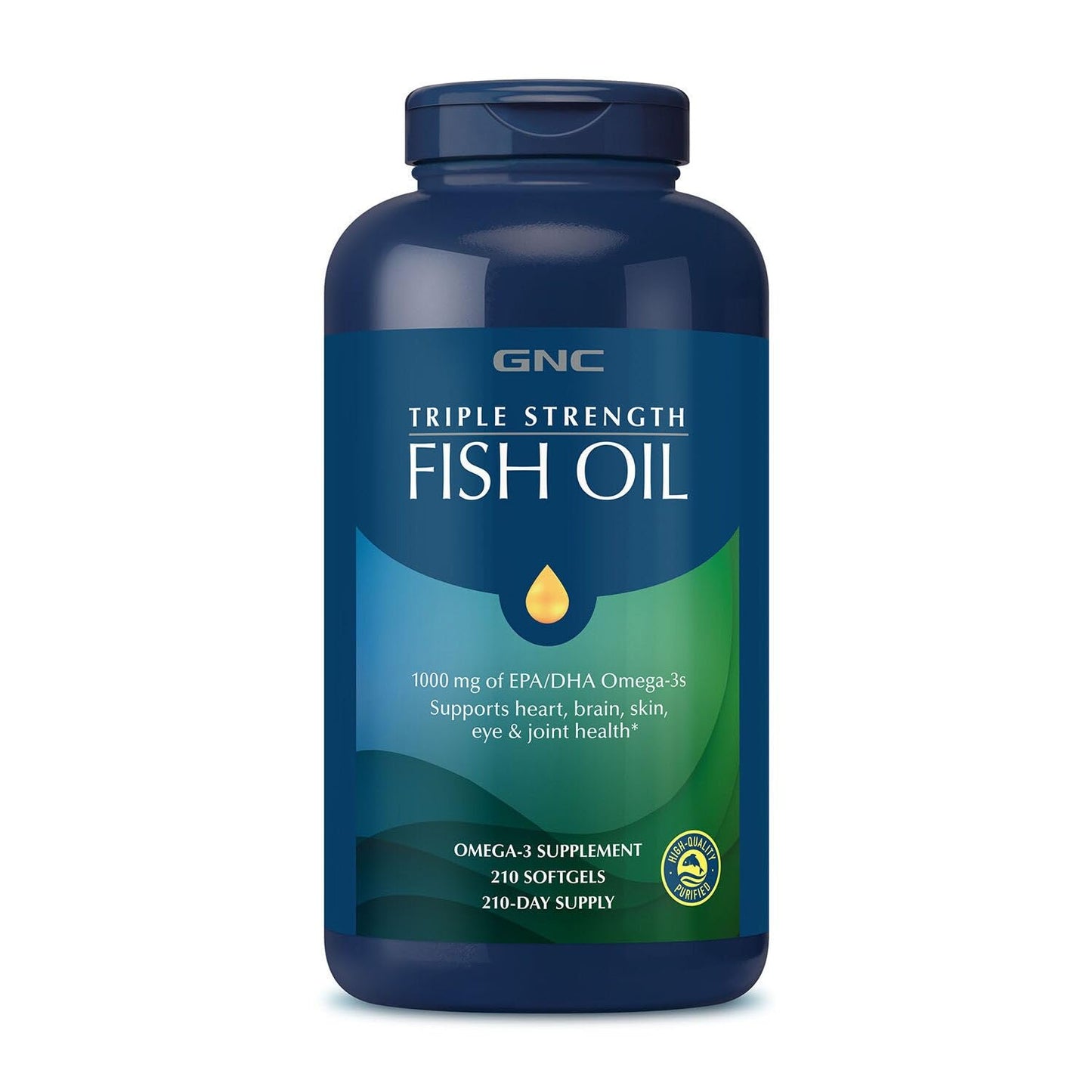 GNC Triple Strength Fish Oil Omega 3 Supplement, 1000mg EPA & DHA, Supports Heart, Brain, Skin, Eye and Joint Health, Burpless, Ultra Concentrated, High Potency, Wild Caught, 210 Softgels - Medaid International