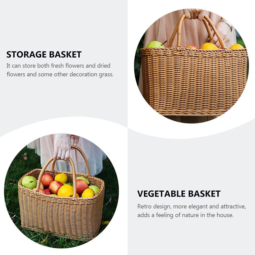 TERRIFI African Market Basket Large Oval Plastic Basket with Handle Grocery Bag Shopping Bag