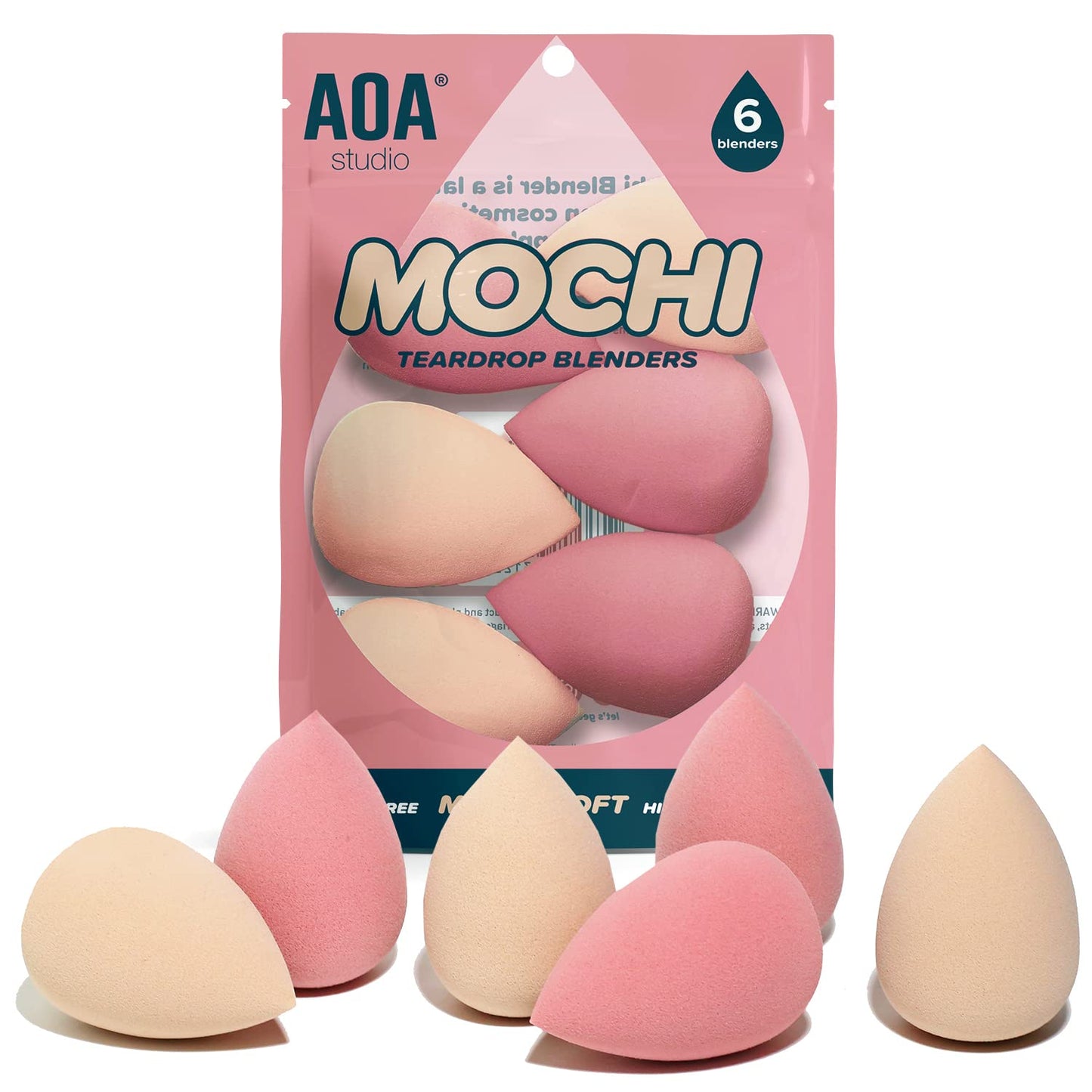 AOA Studio Collection Makeup Mochi Sponge Set Makeup Blender Latex Free and High-definition Set of 6 Makeup Blender For Powder Cream and Liquid Wonder Blender Beauty Cosmetic (6 Count) - Medaid International