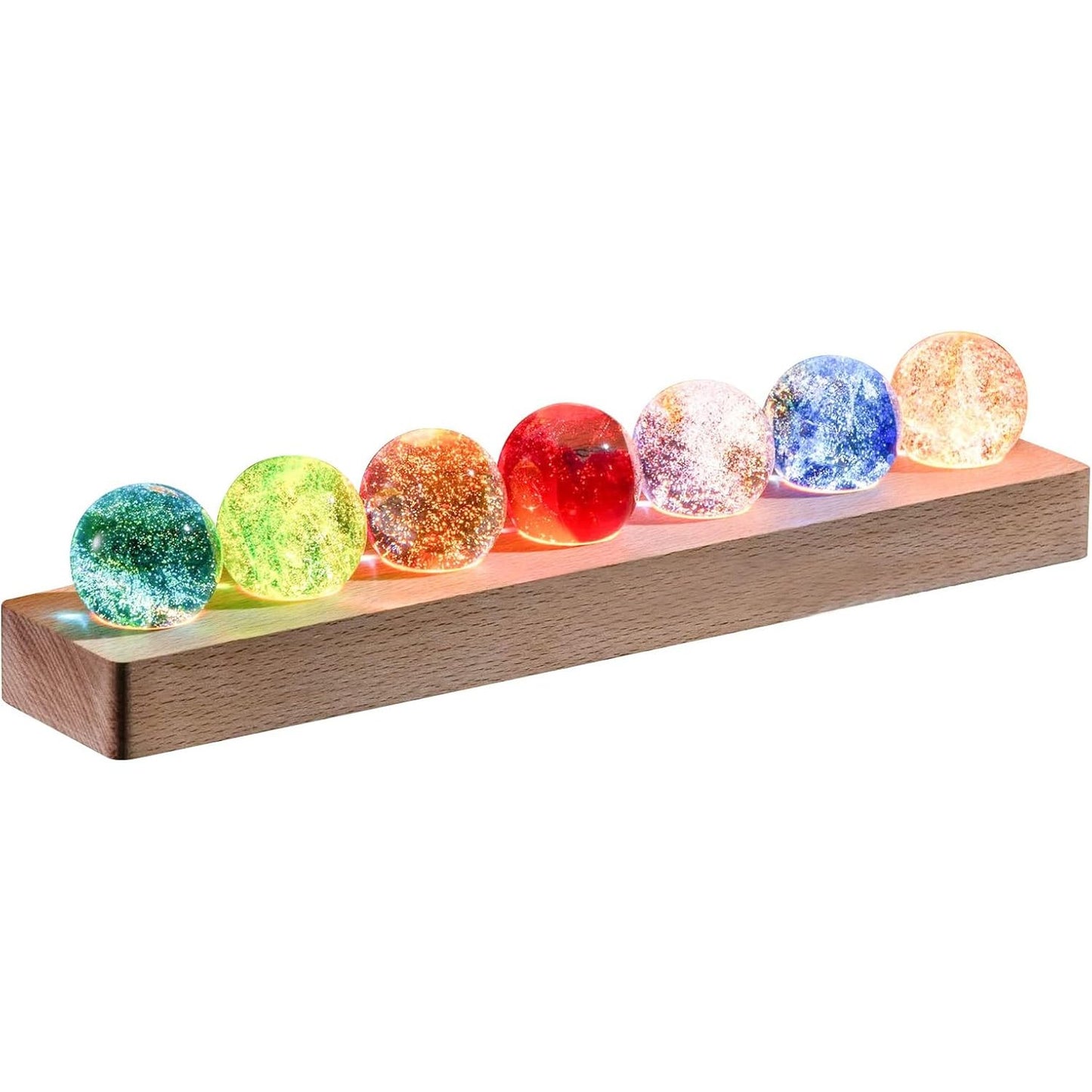Glass Crystal Ball with Wood LED Lights Base 7 Balls