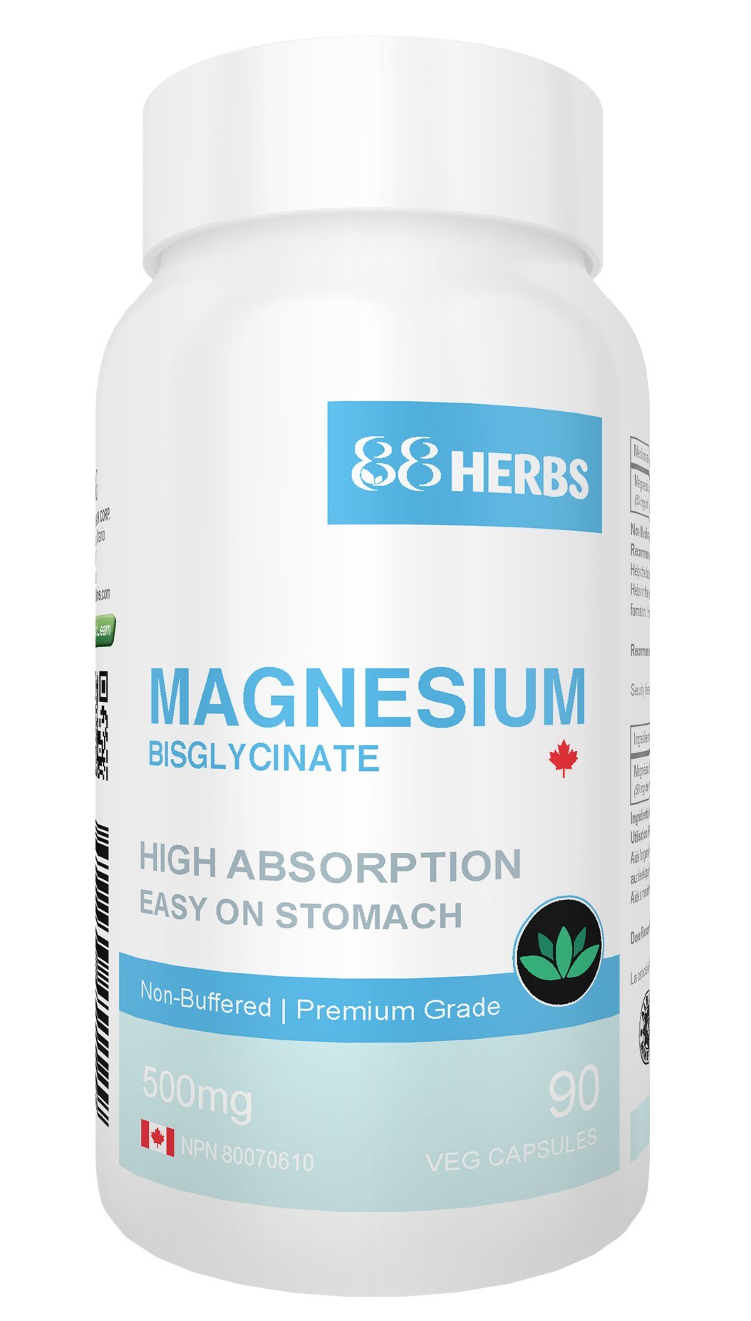 Magnesium Bisglycinate – Highest Absorption – Premium Grade – No Fillers – Non Buffered – 90 Veg Caps – 500mg Magnesium Bisglycinate per Cap (50mg Elemental Magnesium) - Medaid International