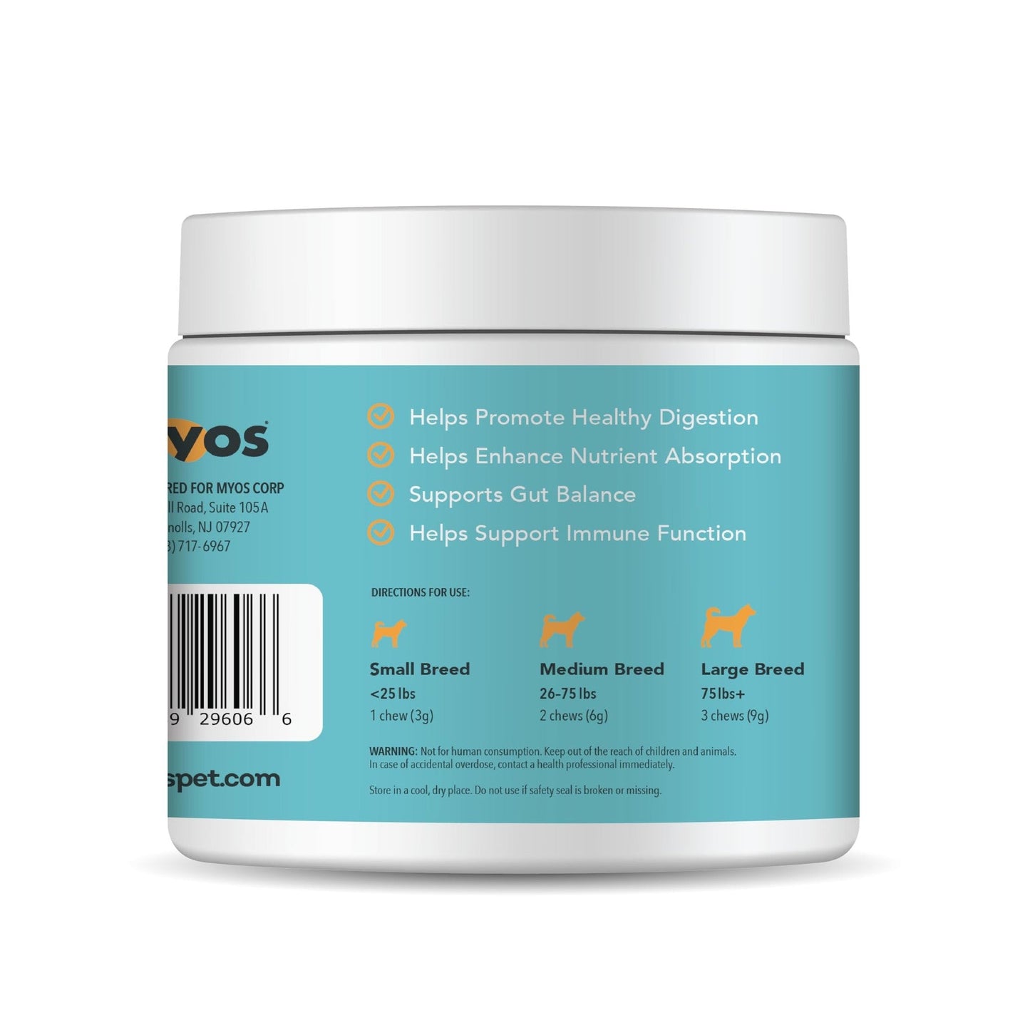MYOS Probiotic Chew for Dogs - Daily Digestive Support, Promotes Complete Gut Health, Aids Digestion, Enhances Nutrient Absorption, Supports Healthy Stool - All-in-One Chewable Supplement - Medaid International
